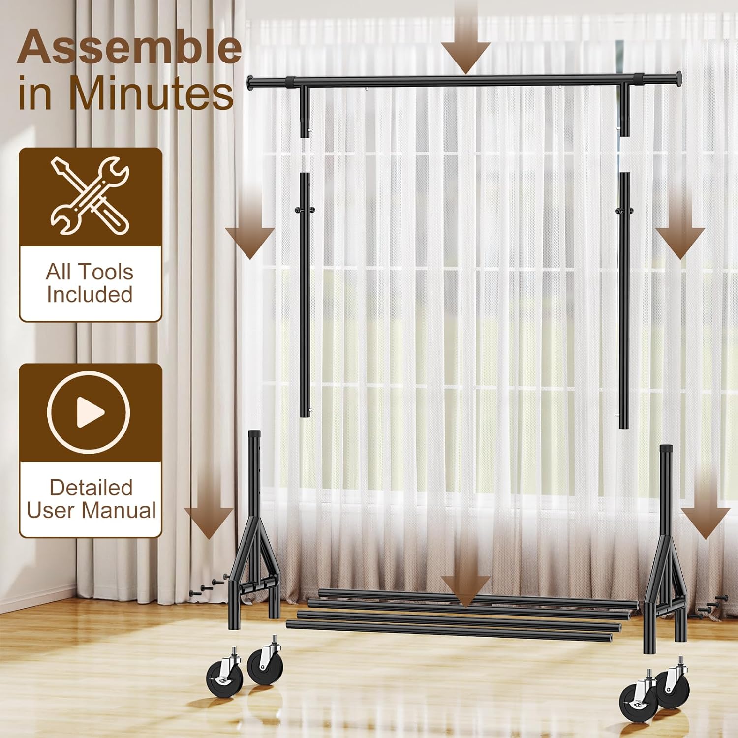 Heavy Duty Clothes Rack Load 520LBS, Adjustable Rolling Clothing Rack with Sturdy Wheel, Metal Industrial Closet Garment Racks for Hanging Clothes Coat, Portable for Bedroom, Laundry Living Room - Lumora Desk