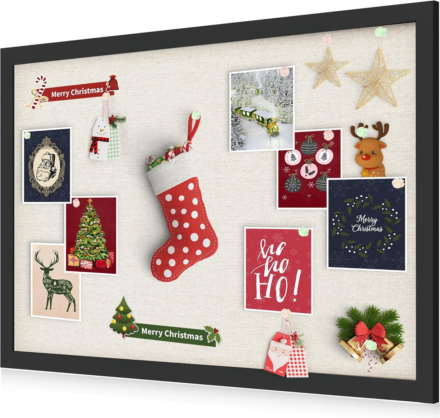 Cork Board Bulletin Board 18" x 24", Large Linen Corkboards with Frame for Walls, Cute Picture Display Pin Board Vision Board for Room School Office Bedroom 20 Pushpins Vintage Black - Lumora Desk