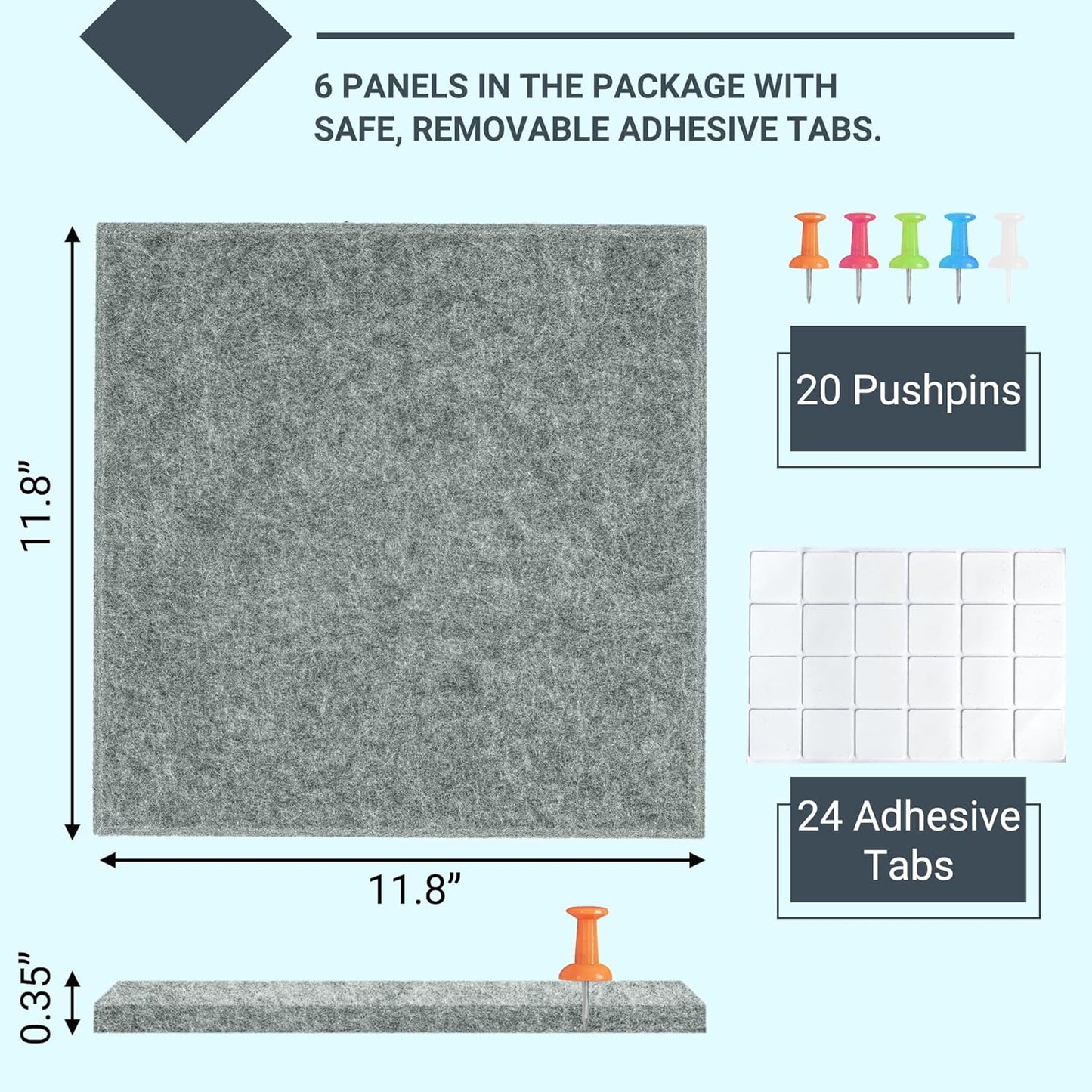 AKTOP Cork Board Bulletin Board 24"x36", 6 Pack Removable Felt Cork Board Tiles for Wall, Large Corkboard Notice Pin Board for Office, School & Home,24 Safe Adhesive Tabs, 20 Push Pins, Grey - Lumora Desk