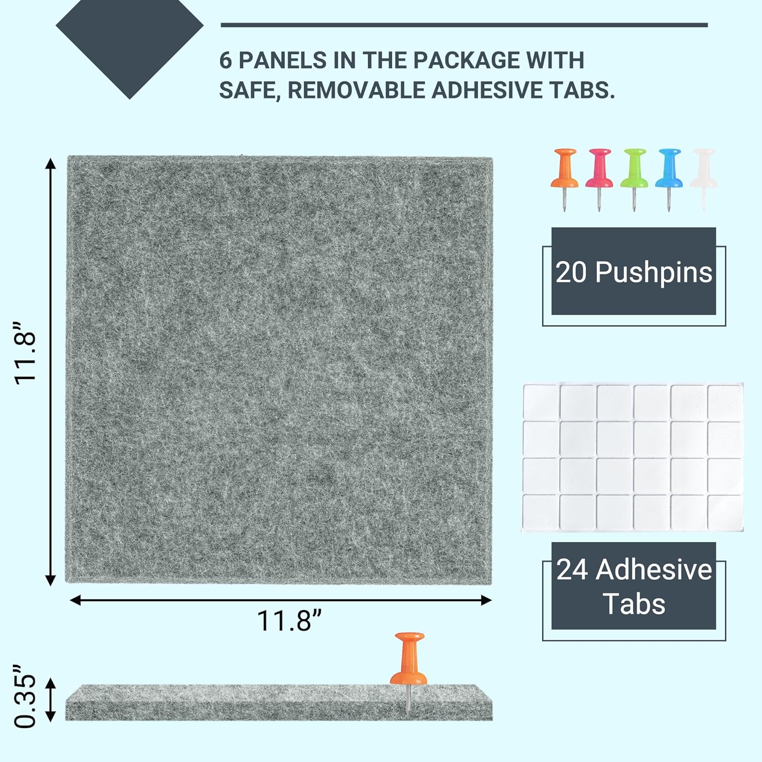 AKTOP Cork Board Bulletin Board 24"x36", 6 Pack Removable Felt Cork Board Tiles for Wall, Large Corkboard Notice Pin Board for Office, School & Home,24 Safe Adhesive Tabs, 20 Push Pins, Grey - Lumora Desk