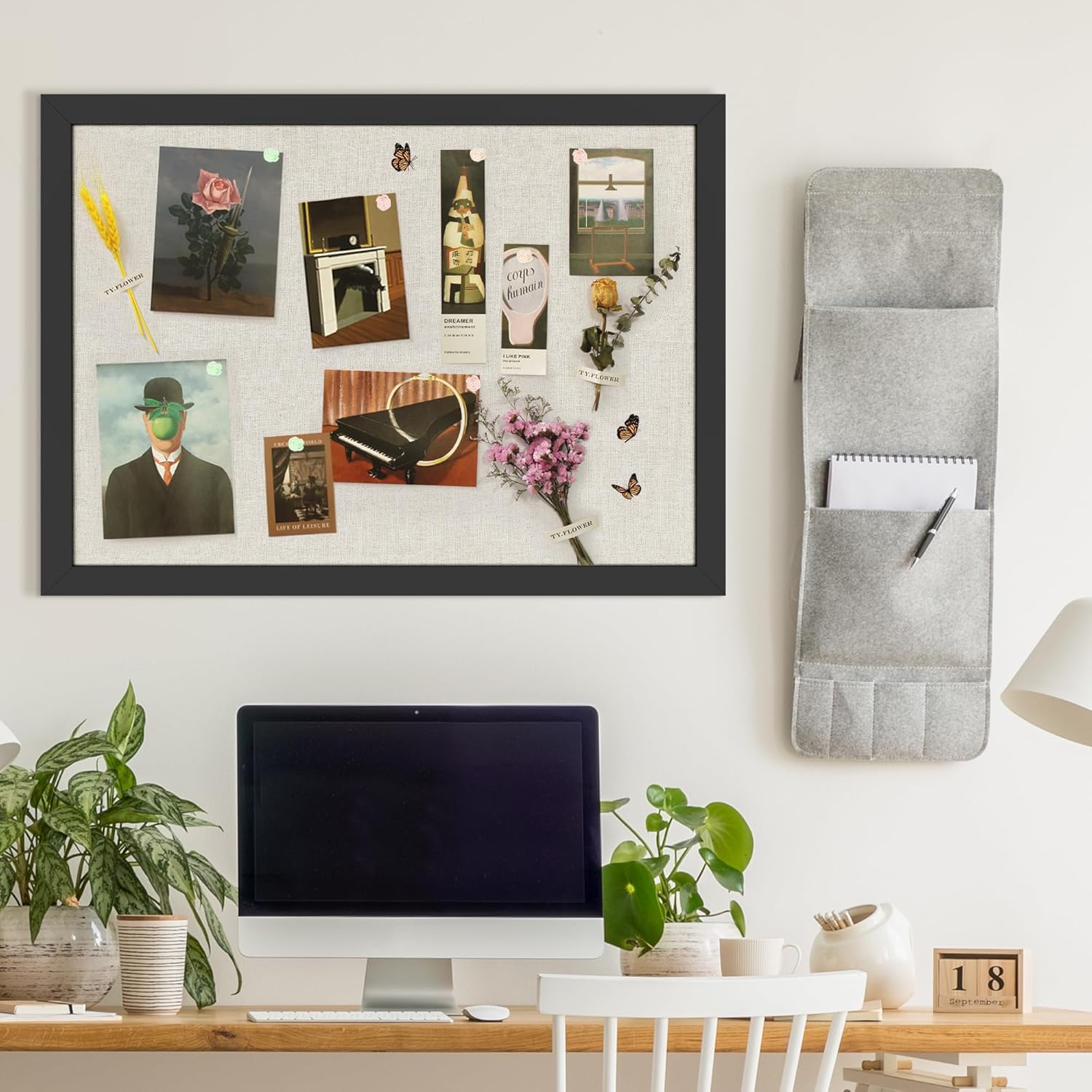 Cork Board Bulletin Board 18" x 24", 2-Pack Large Linen Corkboards with Frame for Walls, Cute Picture Display Pin Board Vision Board for Room School Office Bedroom 40 Pushpins Vintage Black - Lumora Desk