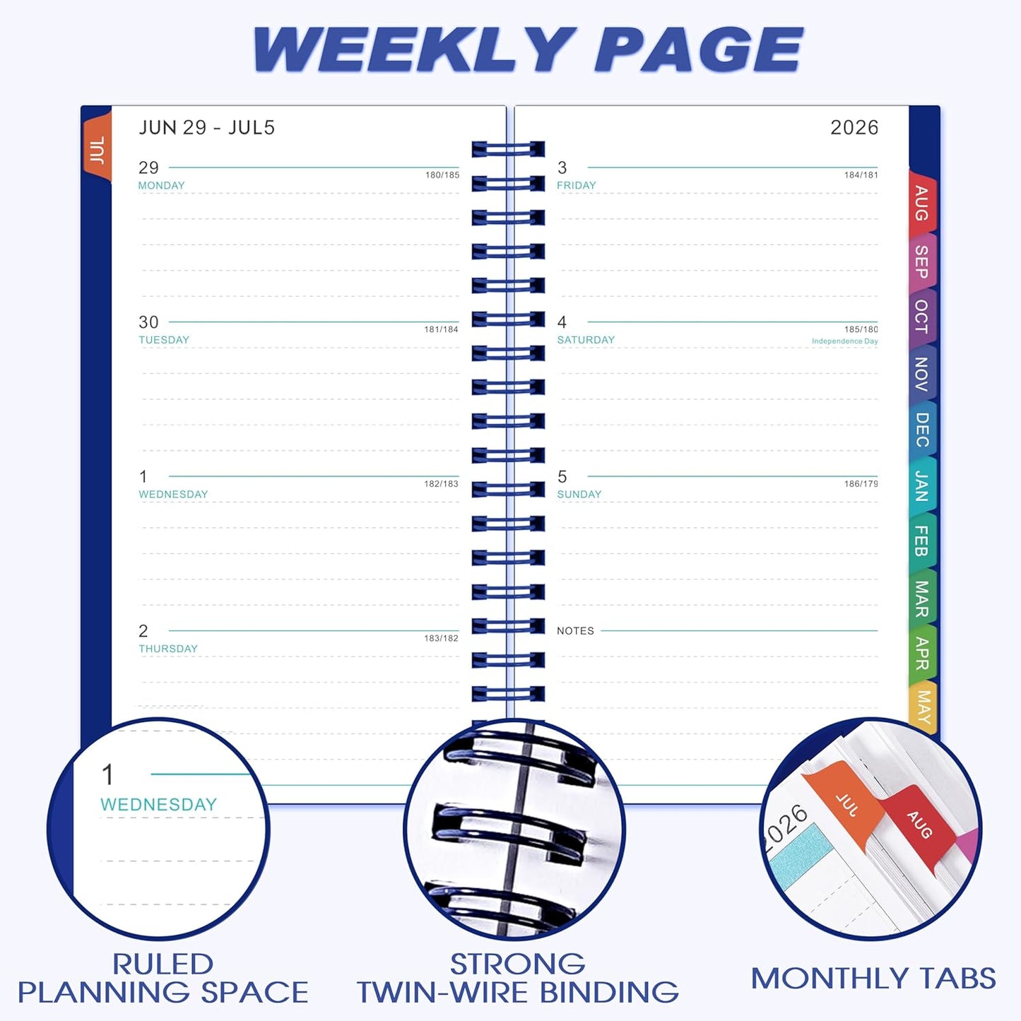 2026-2027 Pocket Calendar/Planner - 2026-2027 Weekly & Monthly Pocket Planner for Purse, Jul. 2026 - Jun. 2027, 6.8" x 4.1", Strong Twin - Wire Binding, Plastic Cover