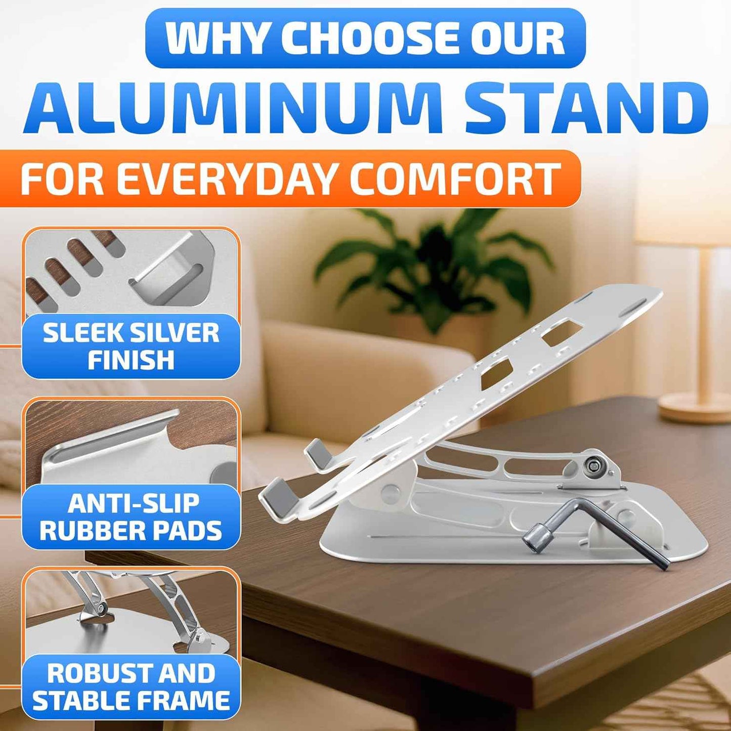 Laptop Stands Height & Angle Adjustable Computer Stand for Laptop -Portable Computer Holder for Desk with Ventilation Slots for Enhanced Airflow - Adjustable Laptop Stands for Desk with Silicone Pads