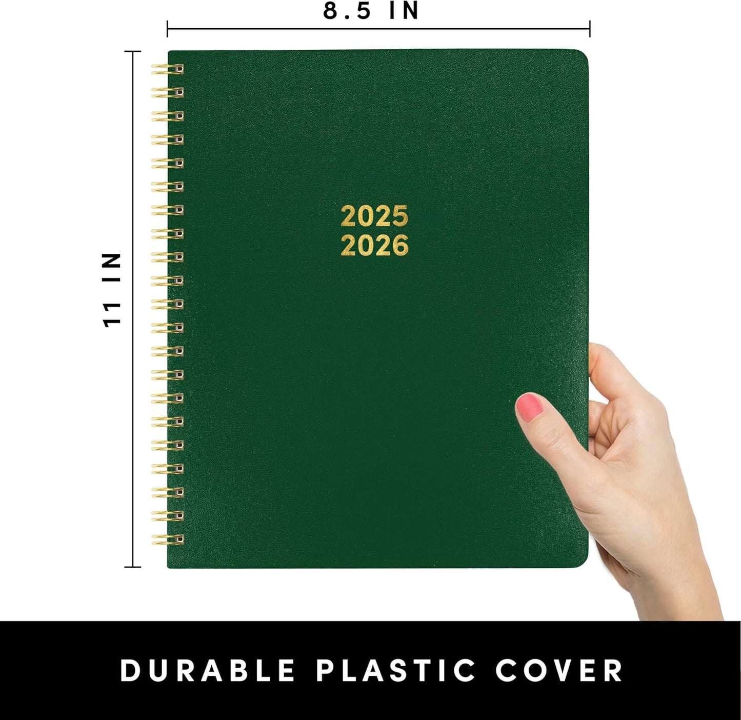 PAPERAGE 17 Month Academic Planner 2025-2026, Weekly & Monthly Spreads, August 2025 - December 2026, Large (8.5 in x 11 in), Dark Green