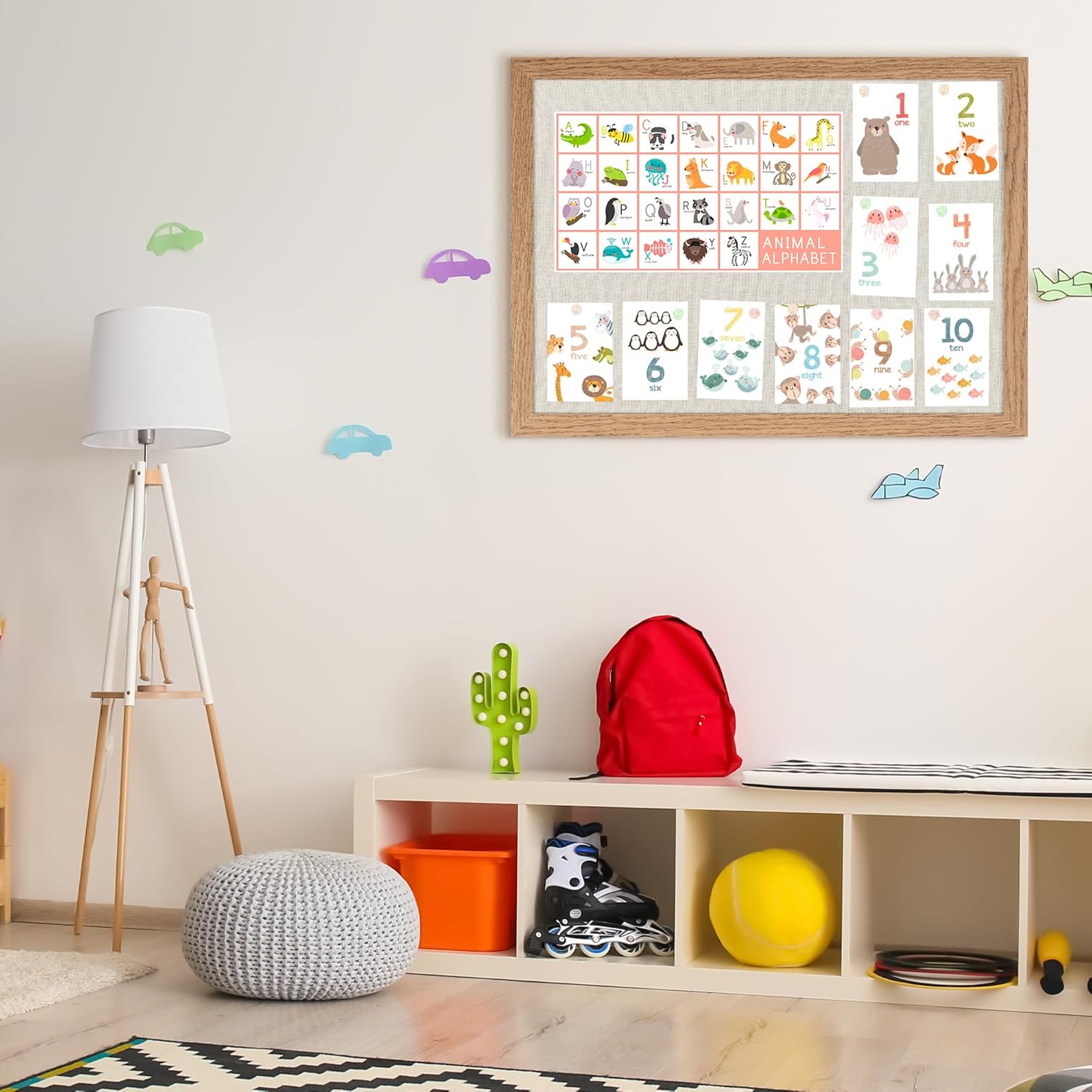 Cork Board Bulletin Board 18" x 24", Large Linen Corkboards with Frame for Walls, Cute Picture Display Pin Board Vision Board for Room School Office Bedroom 20 Pushpins Carbonized Black - Lumora Desk