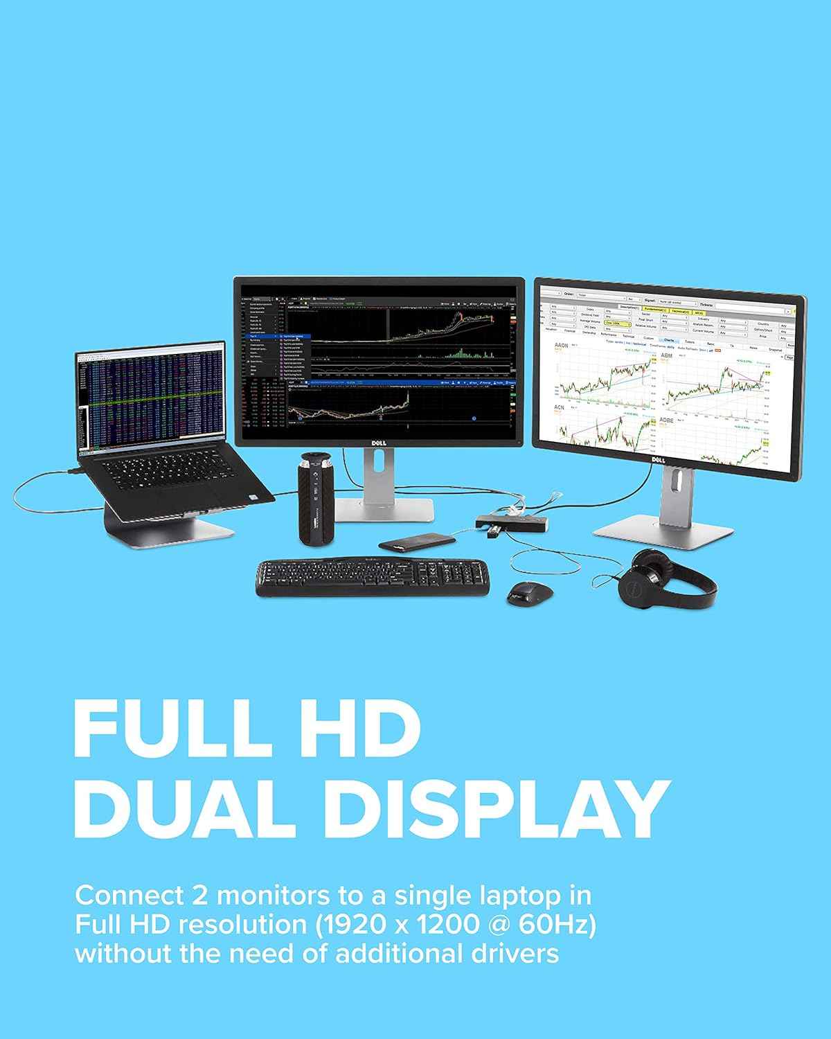 VisionTek VT1000 Universal Dual Full HD USB 3.0 Laptop Monitor Docking Station, Displaylink, HDMI, DisplayPort, VGA, RJ45 Ethernet, for MacBook & Windows (901147) (Renewed)