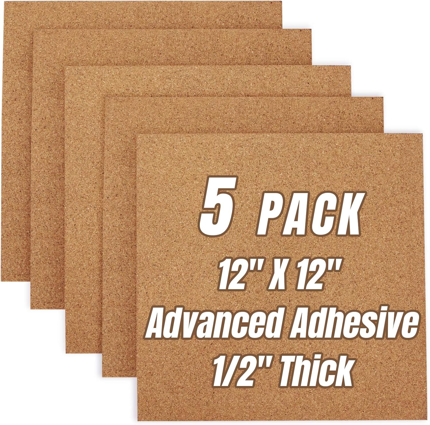 Cork Board Tiles 12"x12" - 1/2" Thick 5 Pack Cork Board Square Bulletin Boards Self Adhesive Corkboards for Walls Pin Boards Corkboards for Office Home School Decor - Lumora Desk