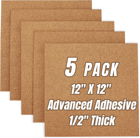 Cork Board Tiles 12"x12" - 1/2" Thick 5 Pack Cork Board Square Bulletin Boards Self Adhesive Corkboards for Walls Pin Boards Corkboards for Office Home School Decor - Lumora Desk