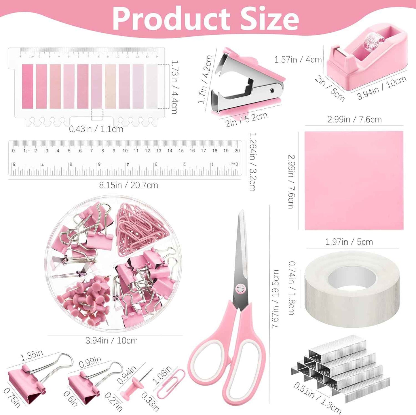 Fayoo 11 Pcs Pink Office Supplies Set Mesh Desk Organizer Accessories Kit include Stapler Tape Dispenser Staple Remover Clips Ruler Scissors Sticky Notes for Office School Home Women (Pink)