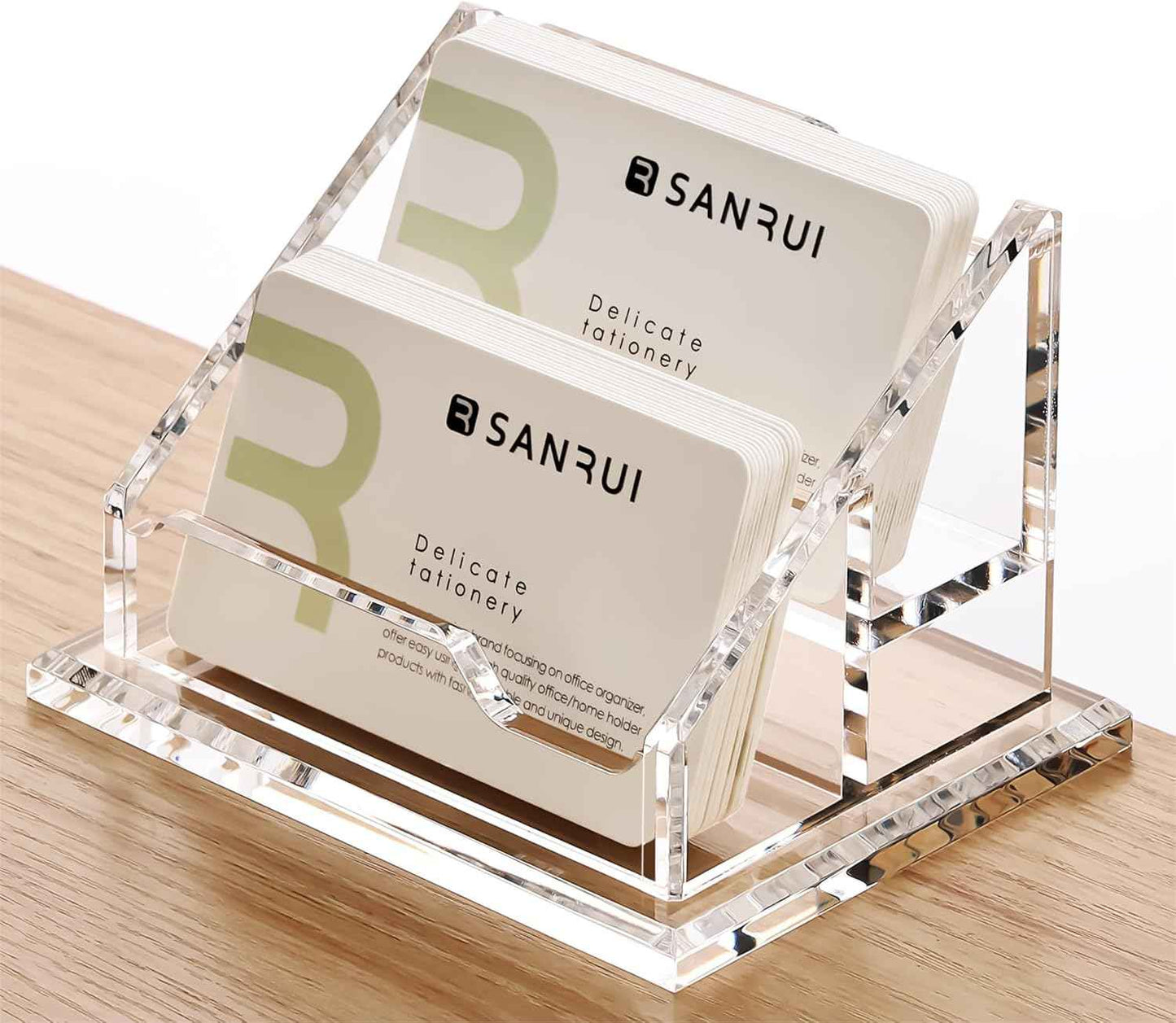 SANRUI Business Card Holder for Desk, Clear Acrylic Business Cards Holder, Business Card Holder Case, Business Card Display Stand, Multiple Business Card Holder for Table-2 Slots 2 Tiers