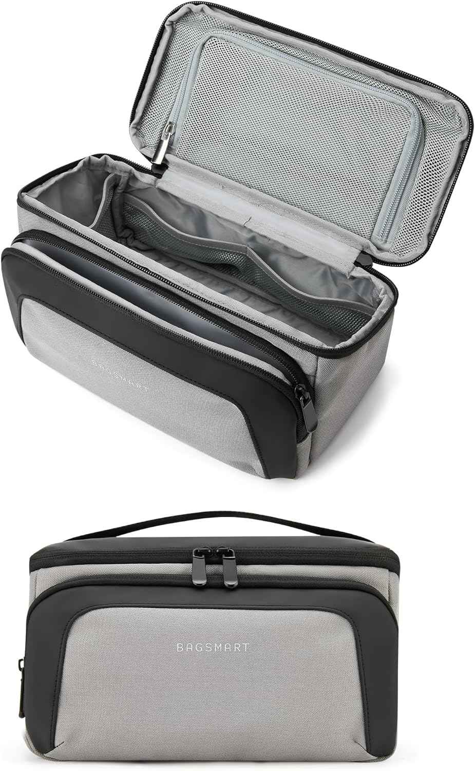 BAGSMART Toiletry Bag for Men, Wide Opening Travel Bag for Toiletries, Dopp Kit Water Resistant Shaving Hygiene Bag for Bathroom Shower, Toiletries Accessories,Travel Essentials-Gray