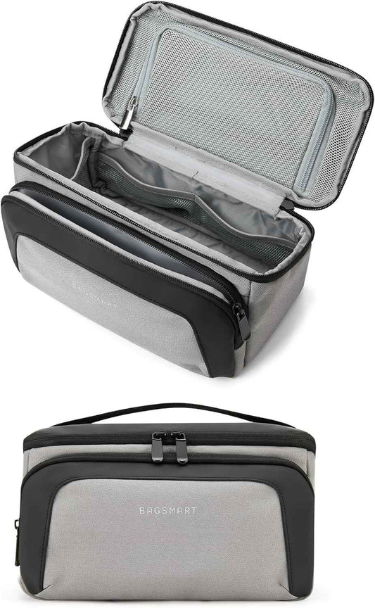 BAGSMART Toiletry Bag for Men, Wide Opening Travel Bag for Toiletries, Dopp Kit Water Resistant Shaving Hygiene Bag for Bathroom Shower, Toiletries Accessories,Travel Essentials-Gray
