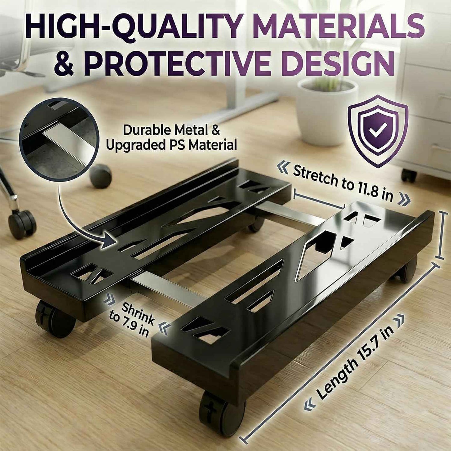 Adjustable Mobile CPU Stand with 4 Caster Wheels - Ventilated Tower Stand, Fits Most PCs - Under Desk CPU Holder, PC Floor Cart, Riser for Gamers and Students (Black)