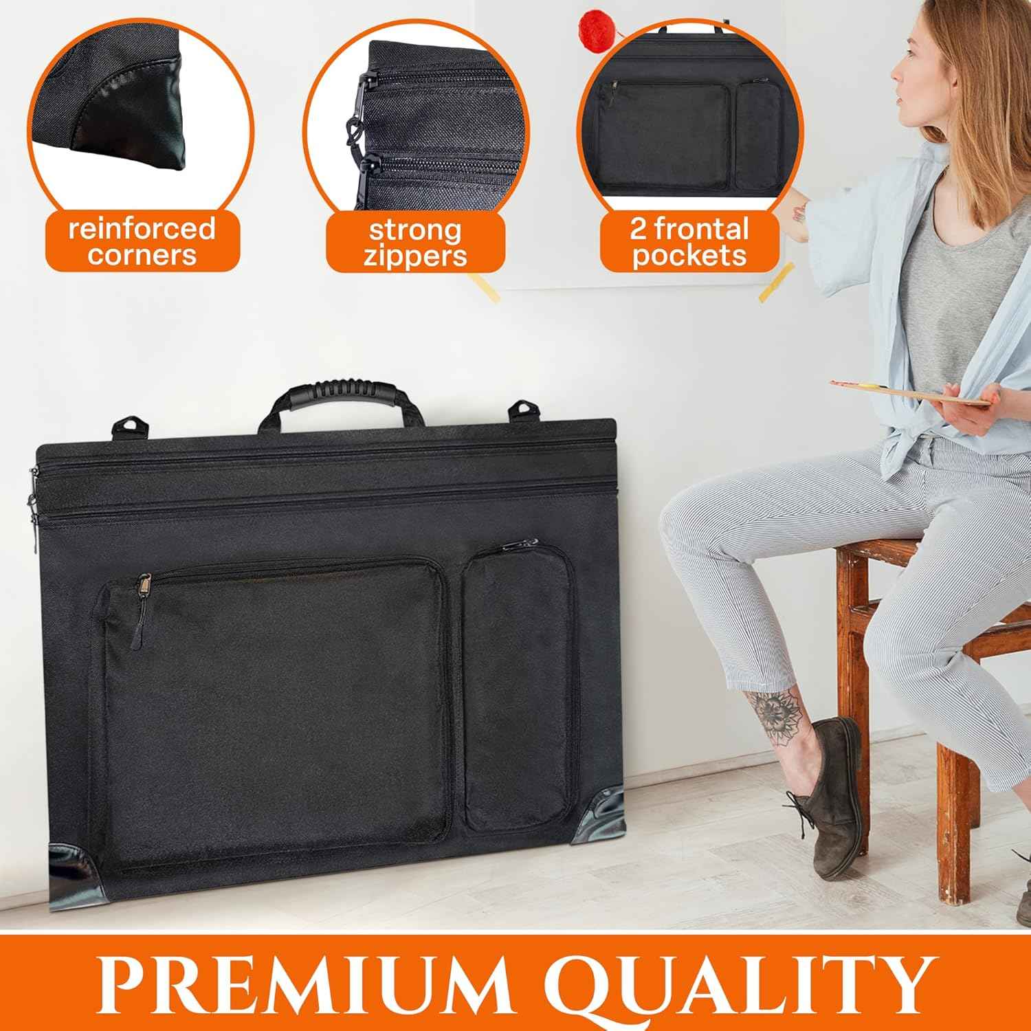 Art Portfolio Bag Fits18 x 24 Inches Artwork– Lightweight Waterproof Artist Portfolio Case with Shoulder Strap 4 Pockets, Reinforced Corners, Art Folder for Artwork, Posters, Sketches & Drawings