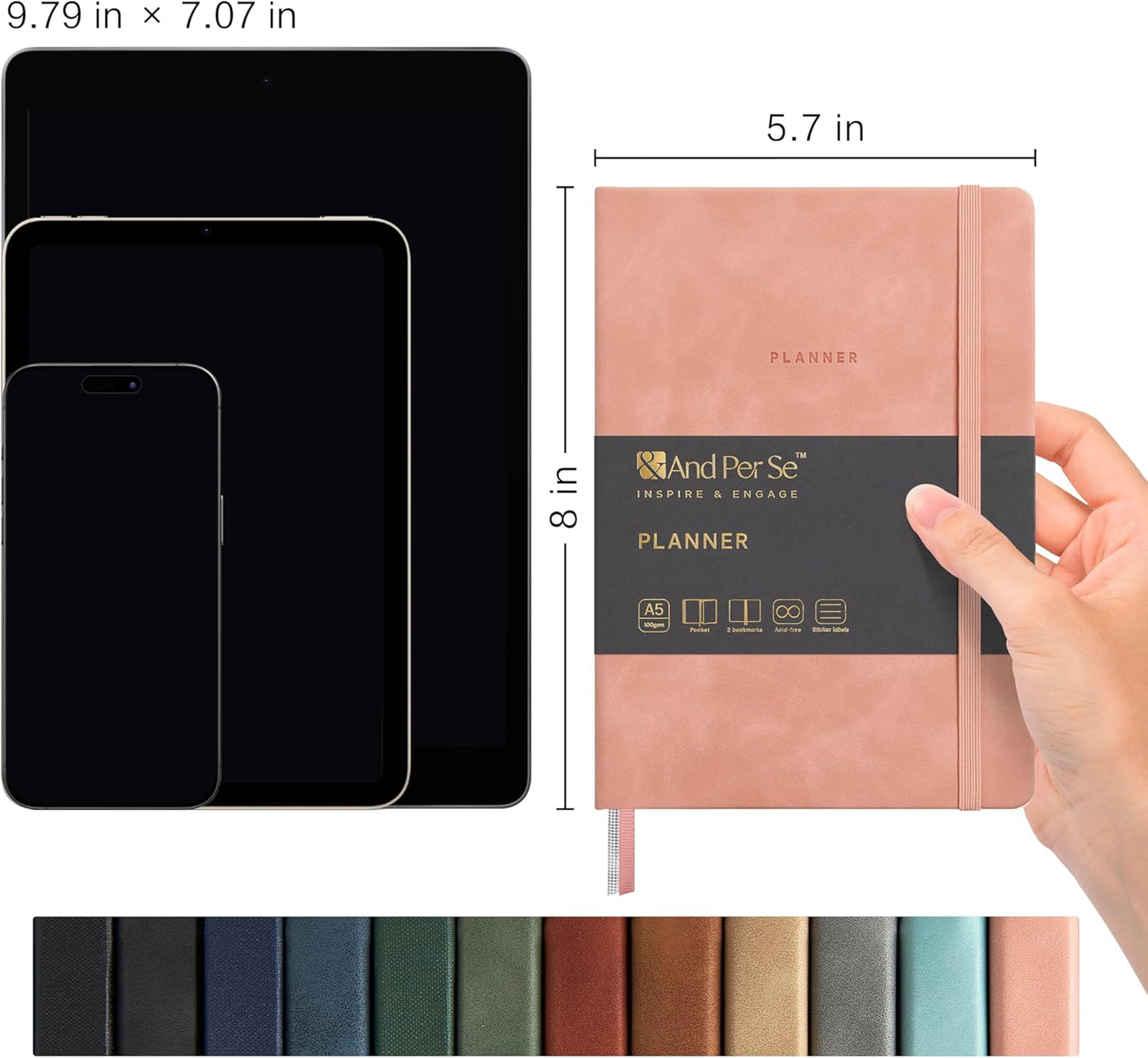 And Per Se Undated Academic Planner, A5 Weekly Calendar Planner, 72 Weeks Hardcover to Track Goals, Teacher Student Planning Book with Monthly Tab Stickers & Back Pocket (Pink)