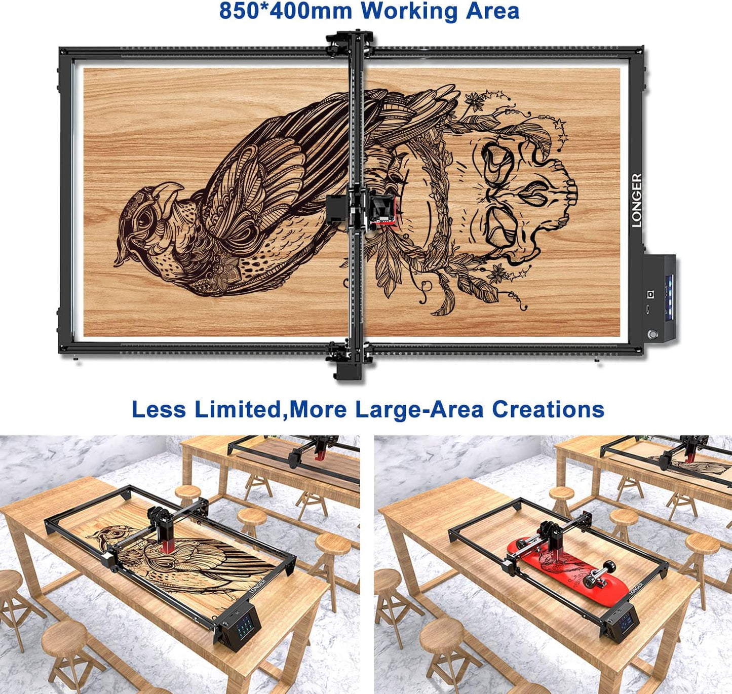 Longer RAY5 20000mW Laser Engraver Bundle with Air Assist Kit & Y-Axis Extension Kit, 15.7"x33.5" Engraving Area, DIY Cutting Tool for Metal, Acrylic, Wood, Glass, Leather - High Precision, Class IV