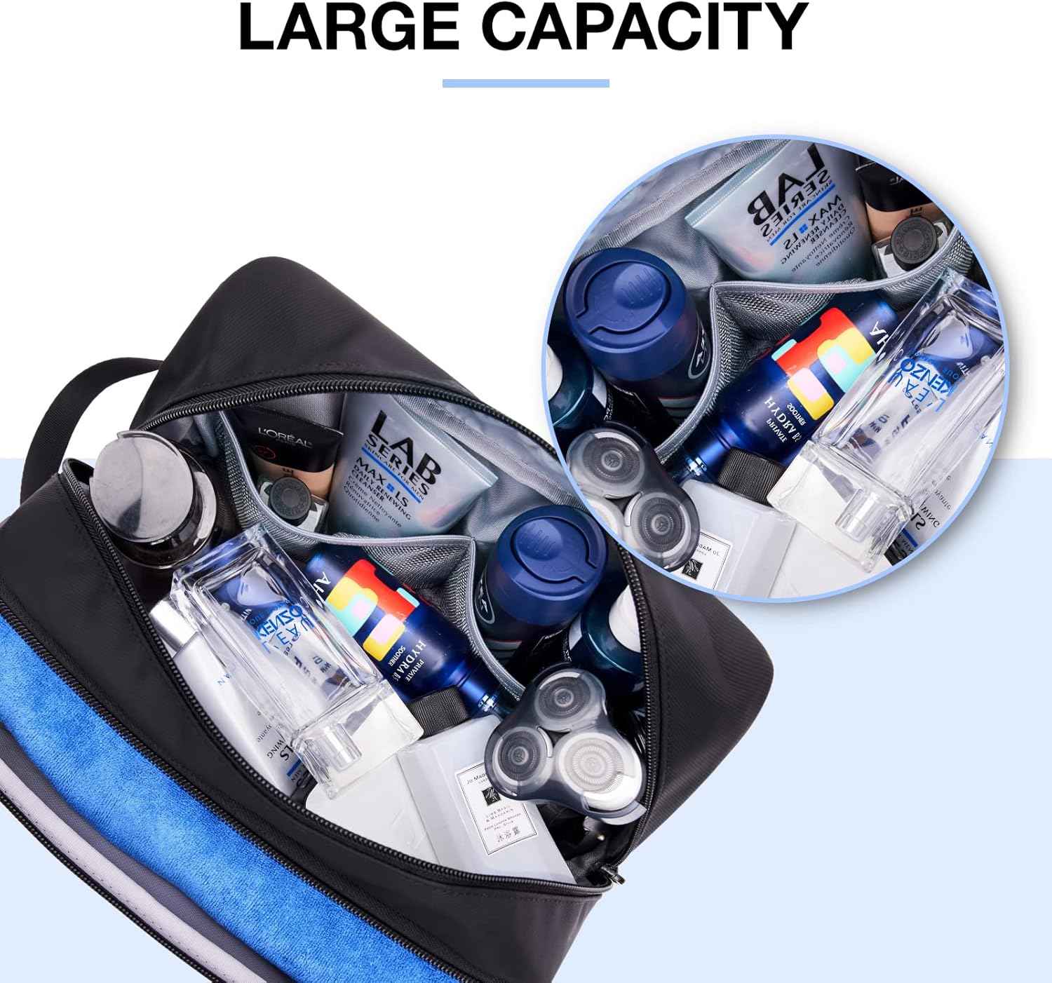BAGSMART Large Toiletry Bag for Men, Valentines' Day Gifts Travel Organizer Hanging Dopp Kit Water Resistant Shaving Bag for Bathroom Shower, Toiletries Accessories,Travel Essentials, Black-Large