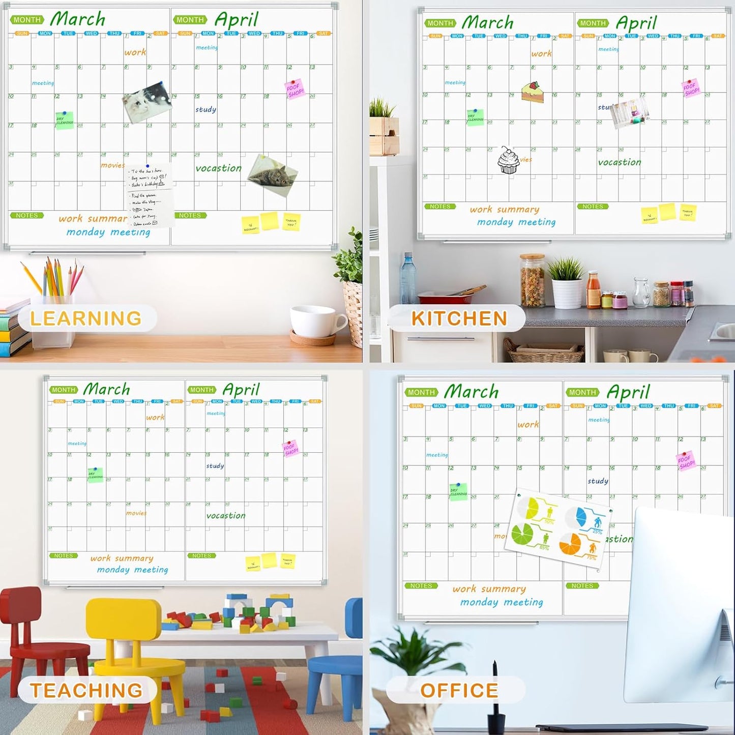JILoffice Magnetic Dry Erase Calendar Whiteboard, 2 Month White Board Planner 48 X 36 Inch, Silver Aluminum Frame Wall Mounted Board for Office Home and School - Lumora Desk