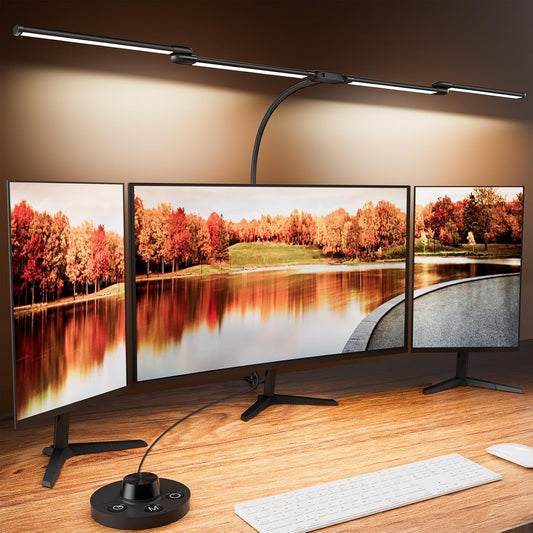 LED Desk Lamp with Clamp, 24W Ultra Architect Desk Lamp for Home Office, Stepless Dimming & Adjustable Gooseneck, Eye-Caring Light with USB Adapter for Reading, Study, Multi-Screen Setup (Black) - Lumora Desk