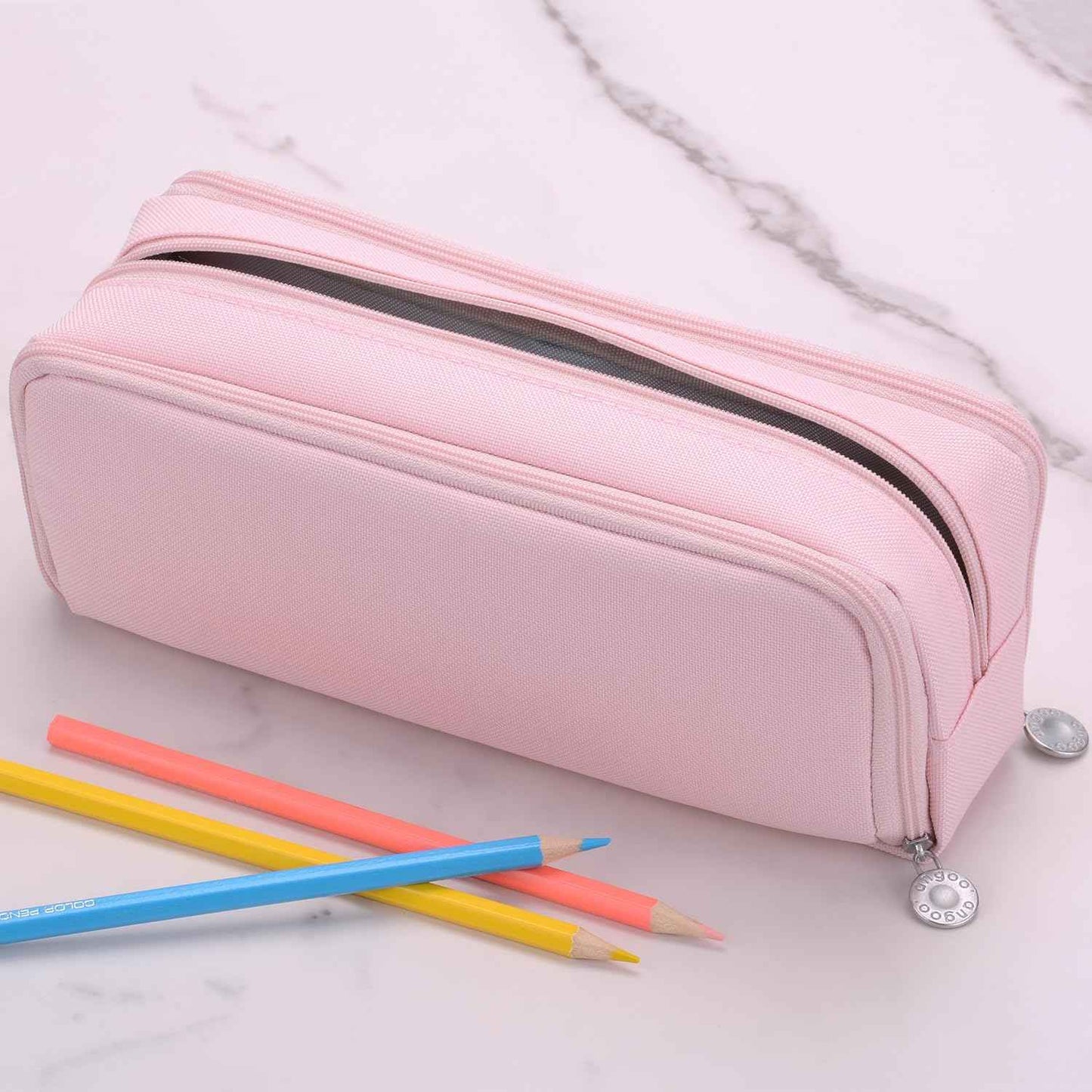 Large Capacity Special Aesthetic Pencil Case Organizer with 3 Compartments, Big Preppy School Pencil Pouch Bag for Girls Women Adults, Pencil Holder Pen Pouch Cases (Pink 1)
