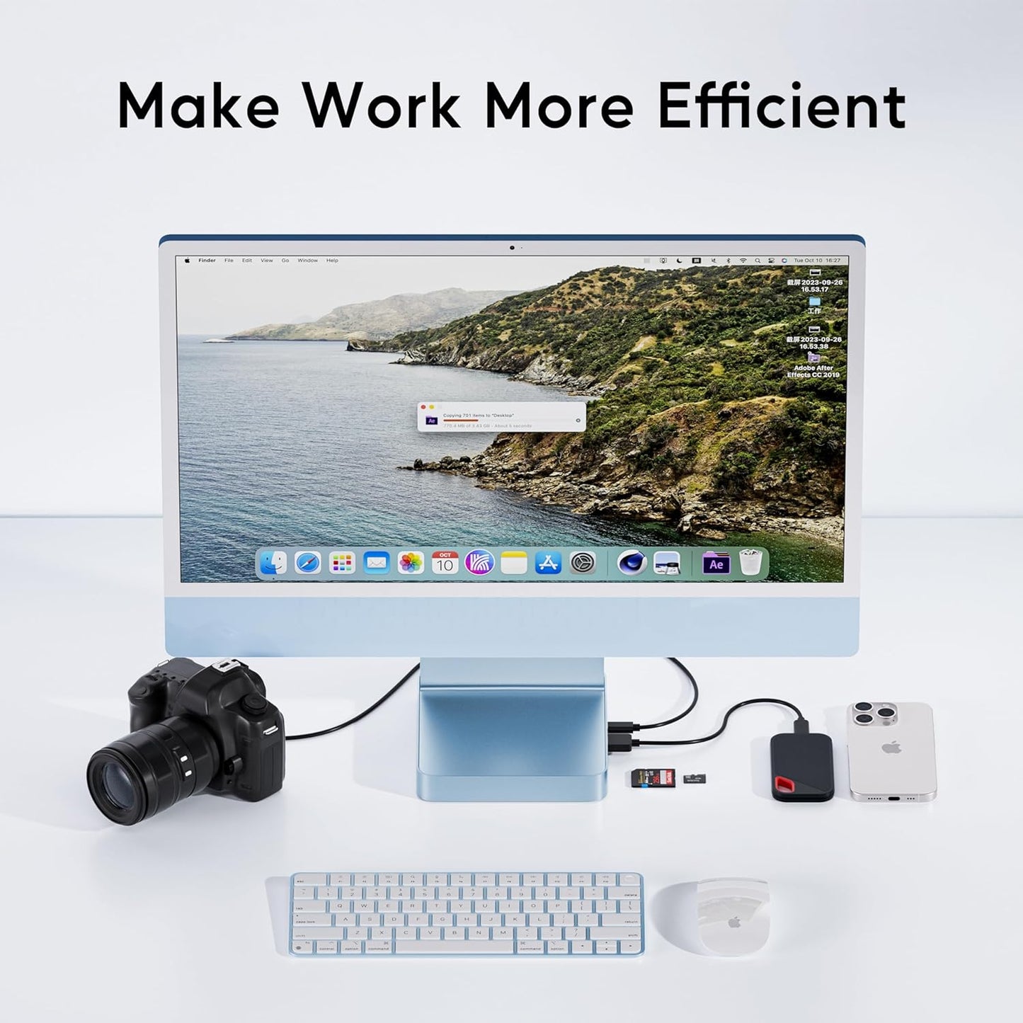 USB C HUB for iMac 24 inch 2021/2023/2024, PULWTOP USB Hub Adapter iMac Accessories for iMac M1/M3/M4 with USB C 10Gbps 3*USB A SD/TF, Docking Station Support Expand M.2 SSD (Not Included),Blue