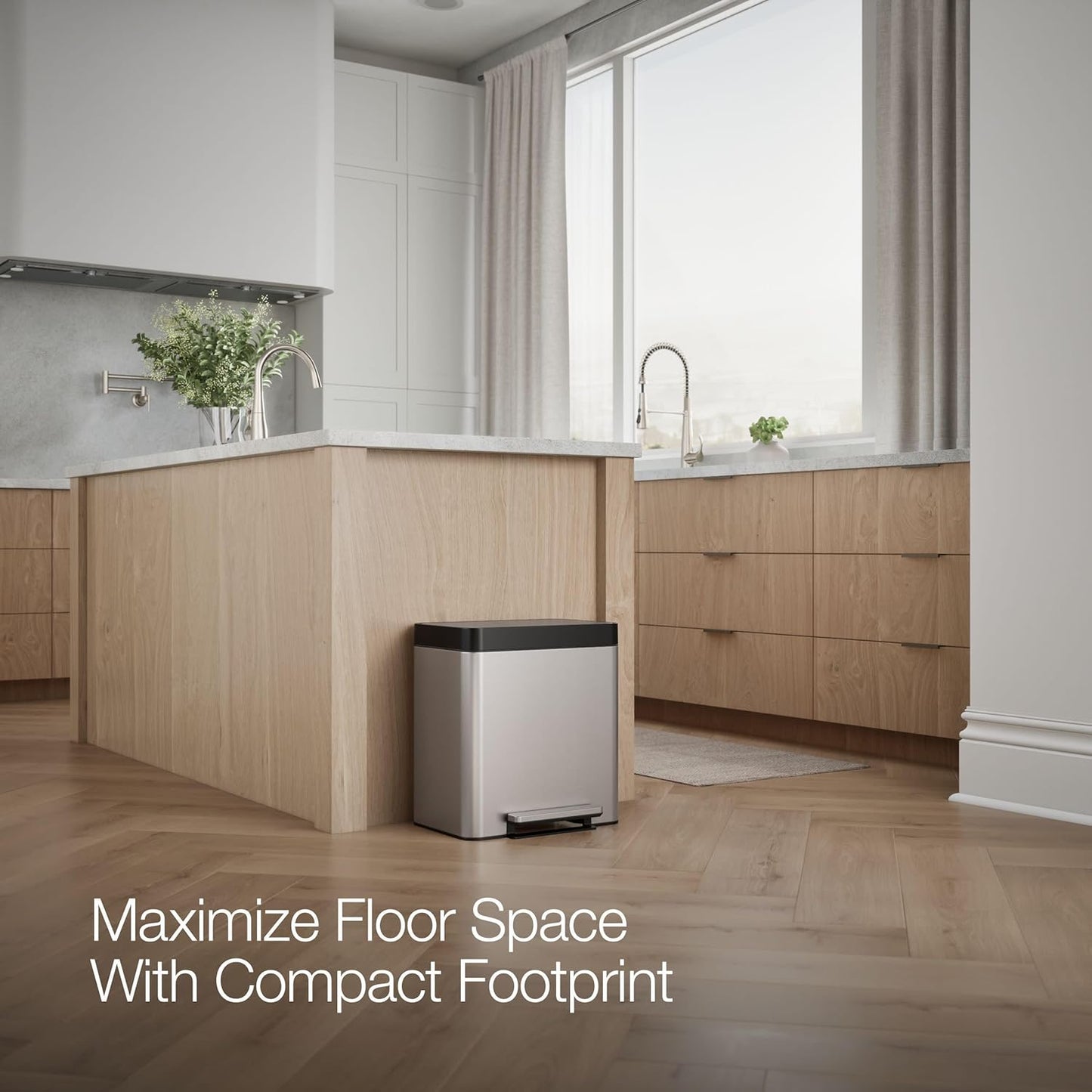 Kohler 8 Gallon Compact Hands-Free Kitchen Step Can, Trash Can with Foot Pedal, Quiet-Close Lid, Stainless Steel, K-20942-ST