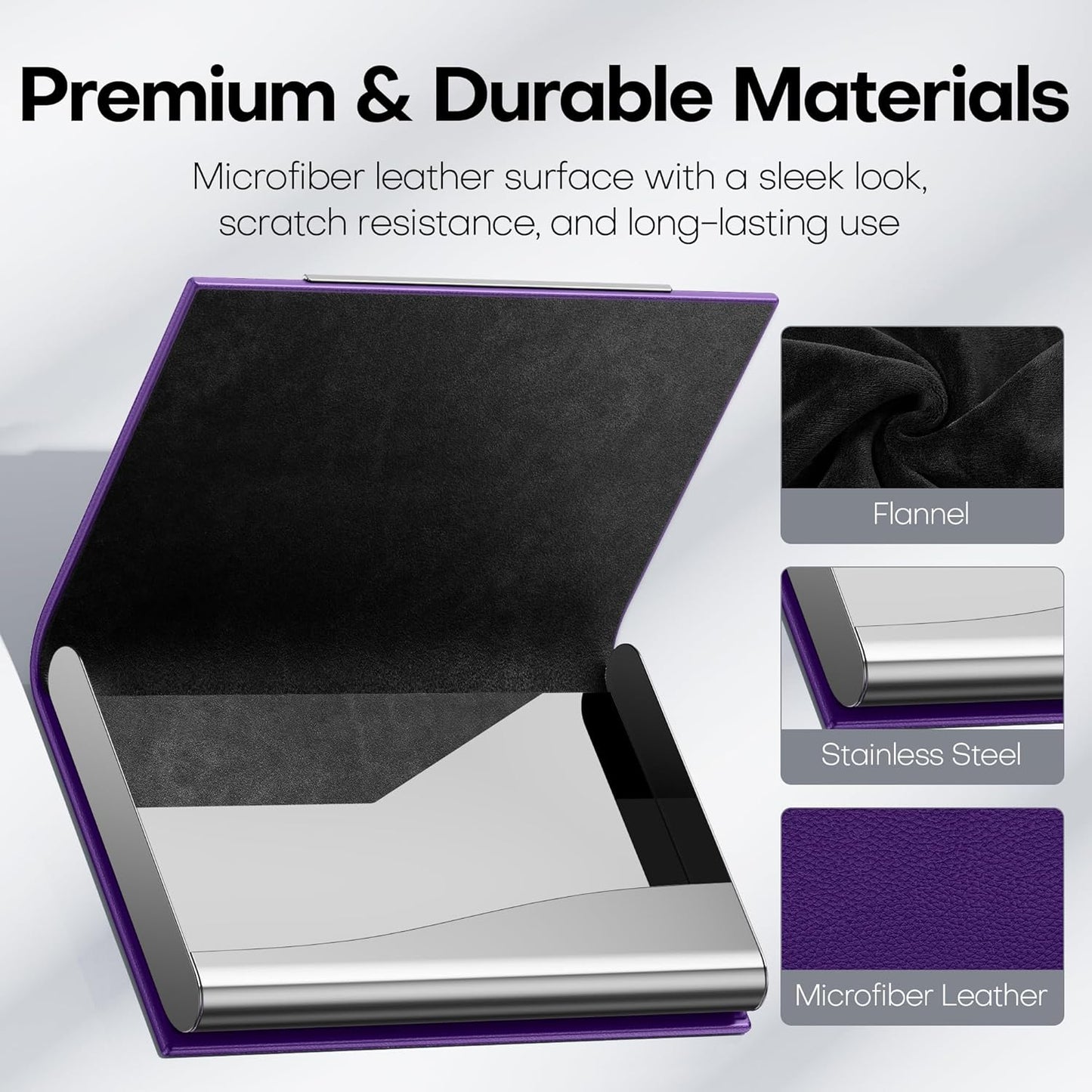 Padike Business Card Holder, Business Card Case Professional PU Leather & Stainless Steel Multi Card Case,Business Card Holder Wallet Credit Card ID Case/Holder for Men & Women. (Purple)