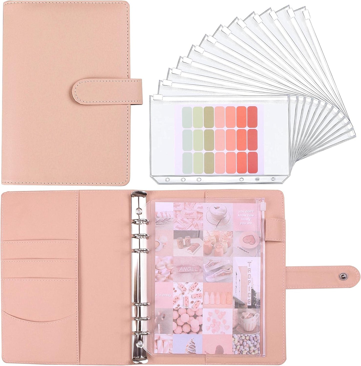 Money Saving Binder, Savings Challenges Book with for Cash Envelopes, 12pcs Zipper Envelopes A5 Budget Binder, Budget Planner for Managing Budgets and Saving Money (Pink-9.2IN)