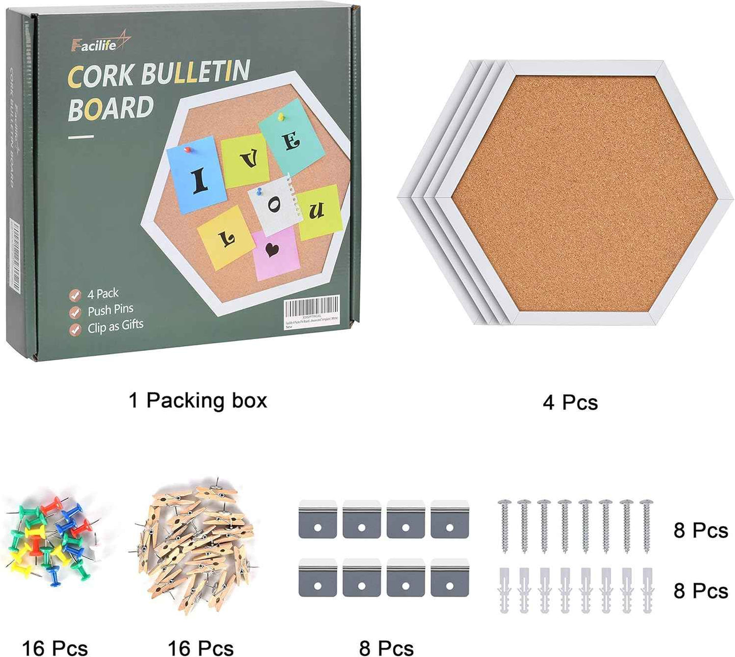 Facilife 4 Packs Cork Board,Corkboards for Wall,Small Cork Board Decorations,Cork Boards for Walls with Frame, Decorative for Office, School & Home