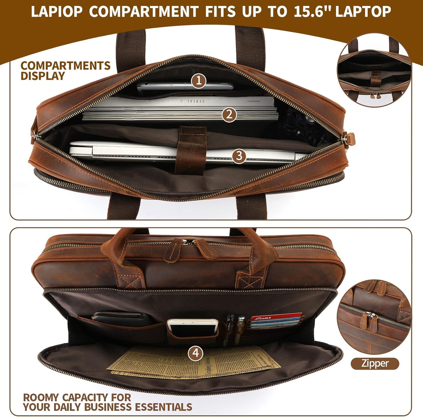 Jack&Chris Leather Briefcase for Men,Business Travel Laptop Messenger Bags