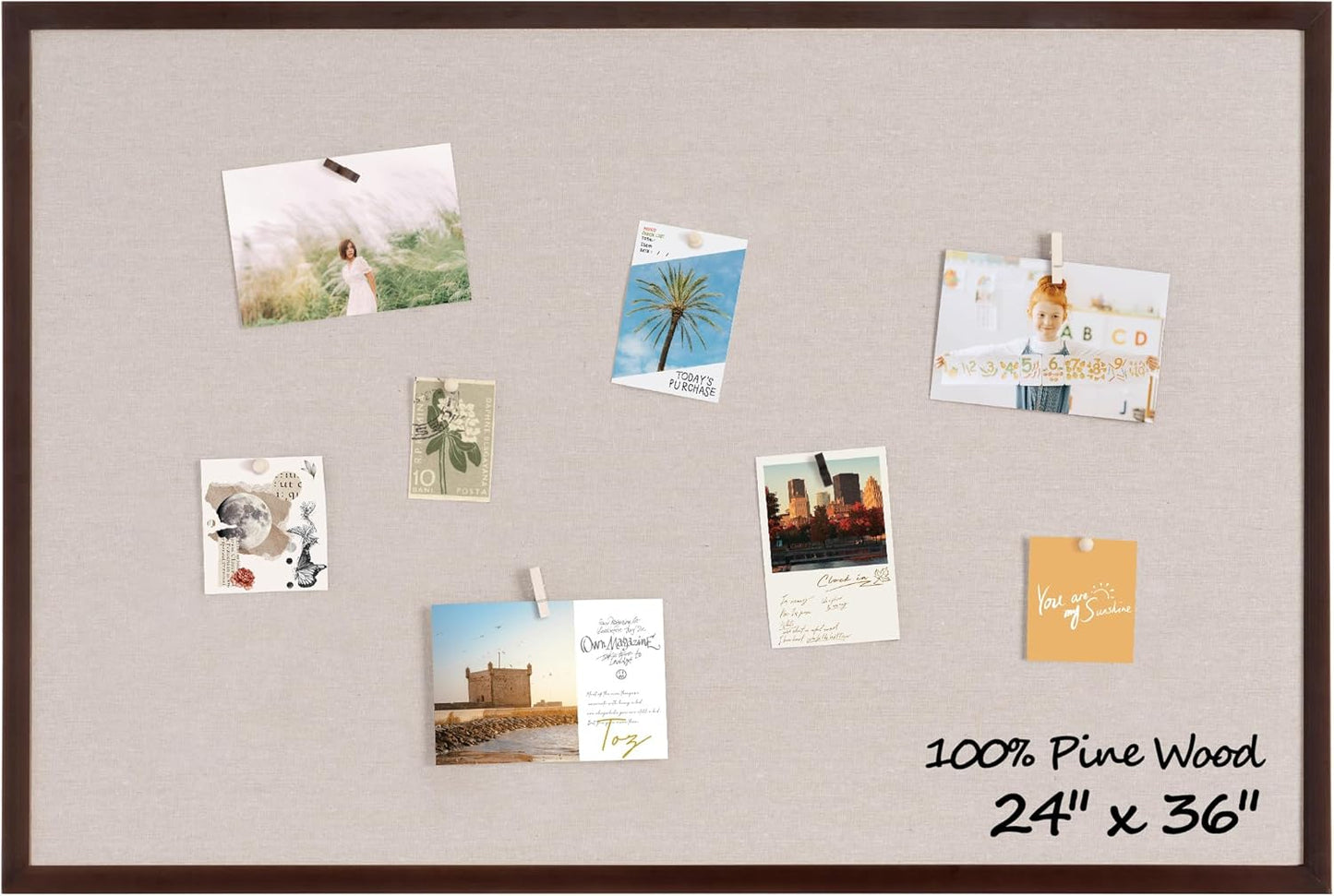 Fun Memories Cork Board Bulletin Board for Office, 24" x 36" Pine Wooden Framed Corkboard, Wall Mounted Notice Pin Board for School Home & Office, Dark Walnut - Lumora Desk