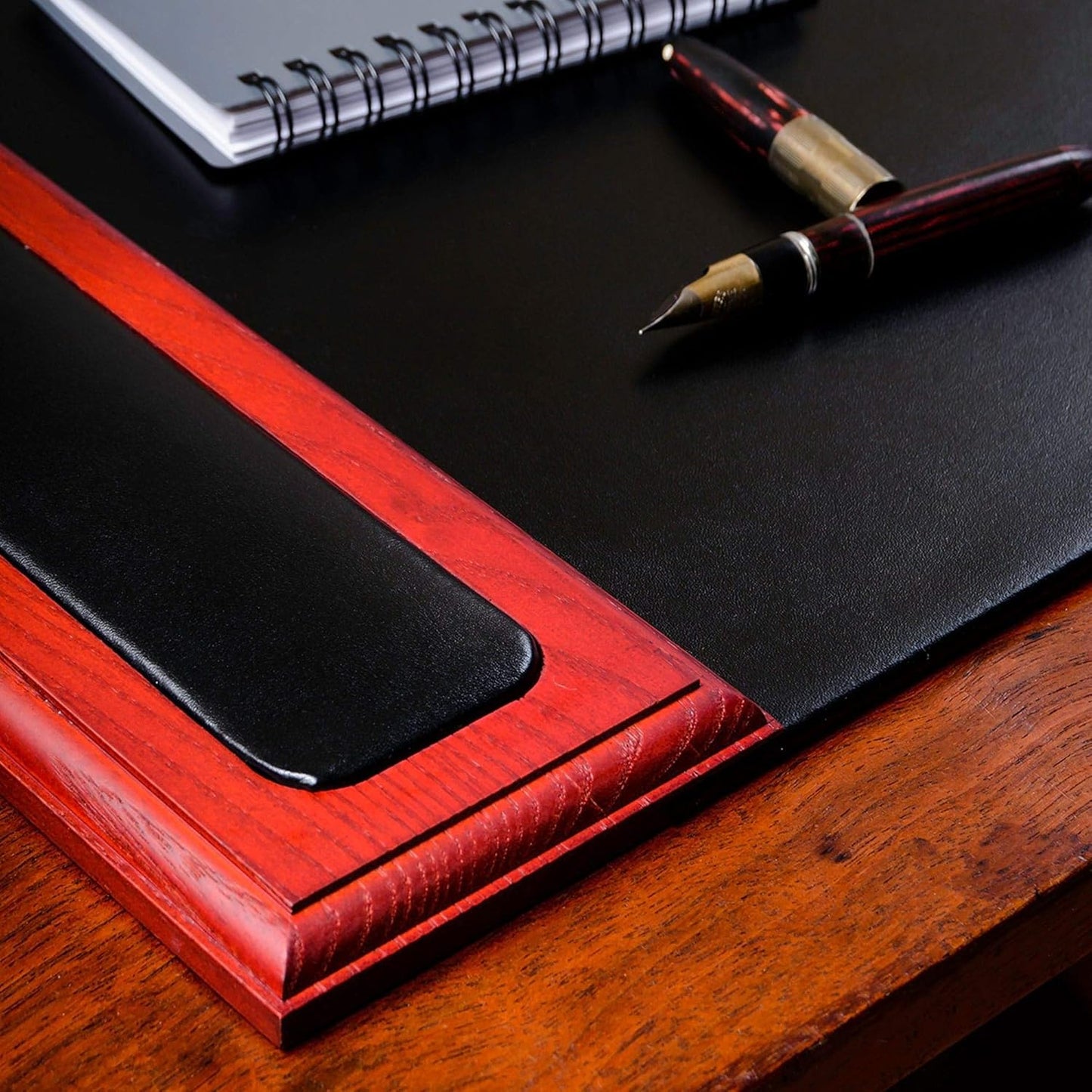 Dacasso Rosewood and Leather Desk Pad with Side-Rails, 25.5 by 17.25 Inch (P8002)
