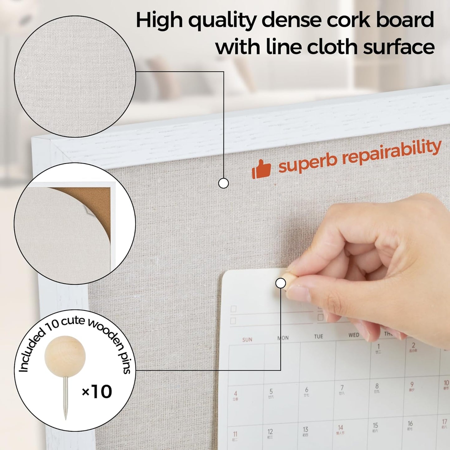 Fun Memories Cork Board Bulletin Board for Office, 20" x 30" Oak Wooden Framed Corkboard, Wall Mounted Notice Pin Board for School Home & Office, White - Lumora Desk