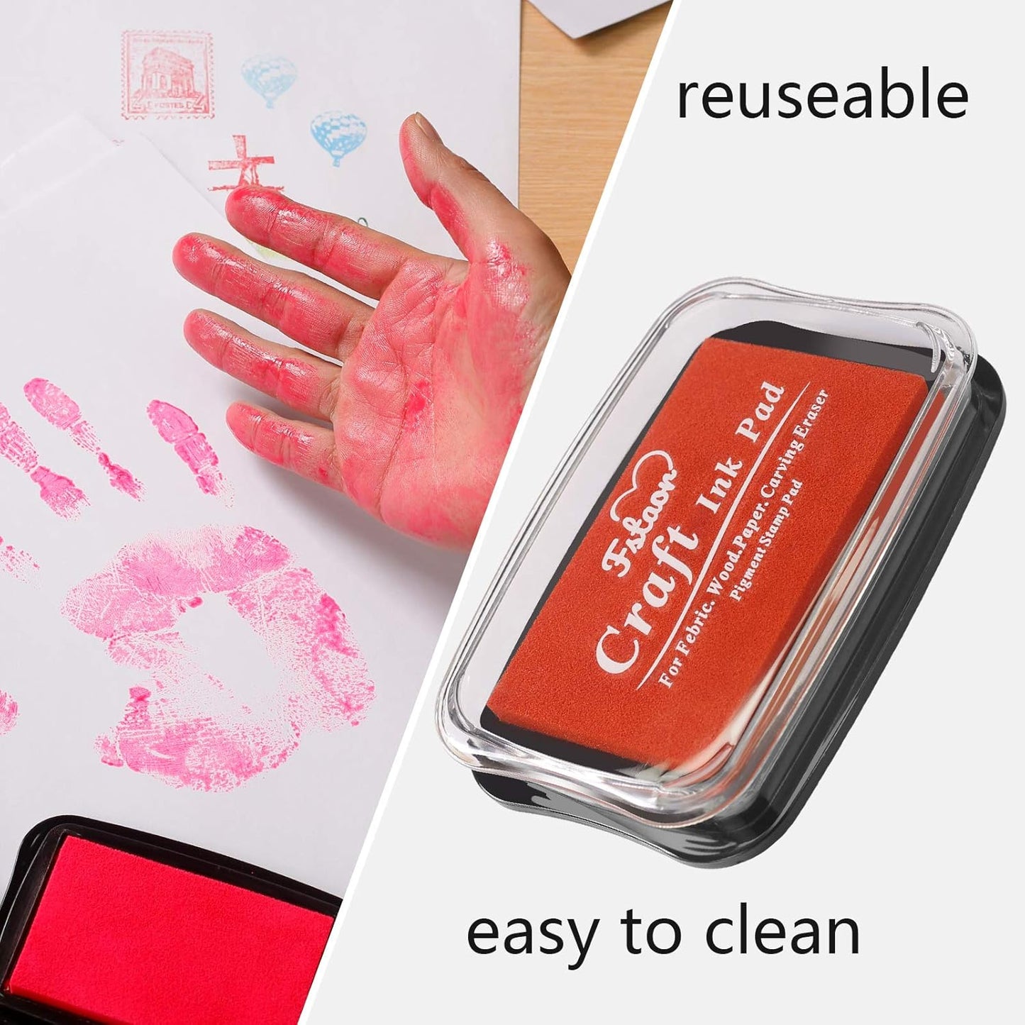 Fstaor Large Pink Ink Pad for Rubber Stamps, Non-Toxic Washable Safe Stamp Pads for Kids, Ink Pads Permanent for Paper Wood Fabric