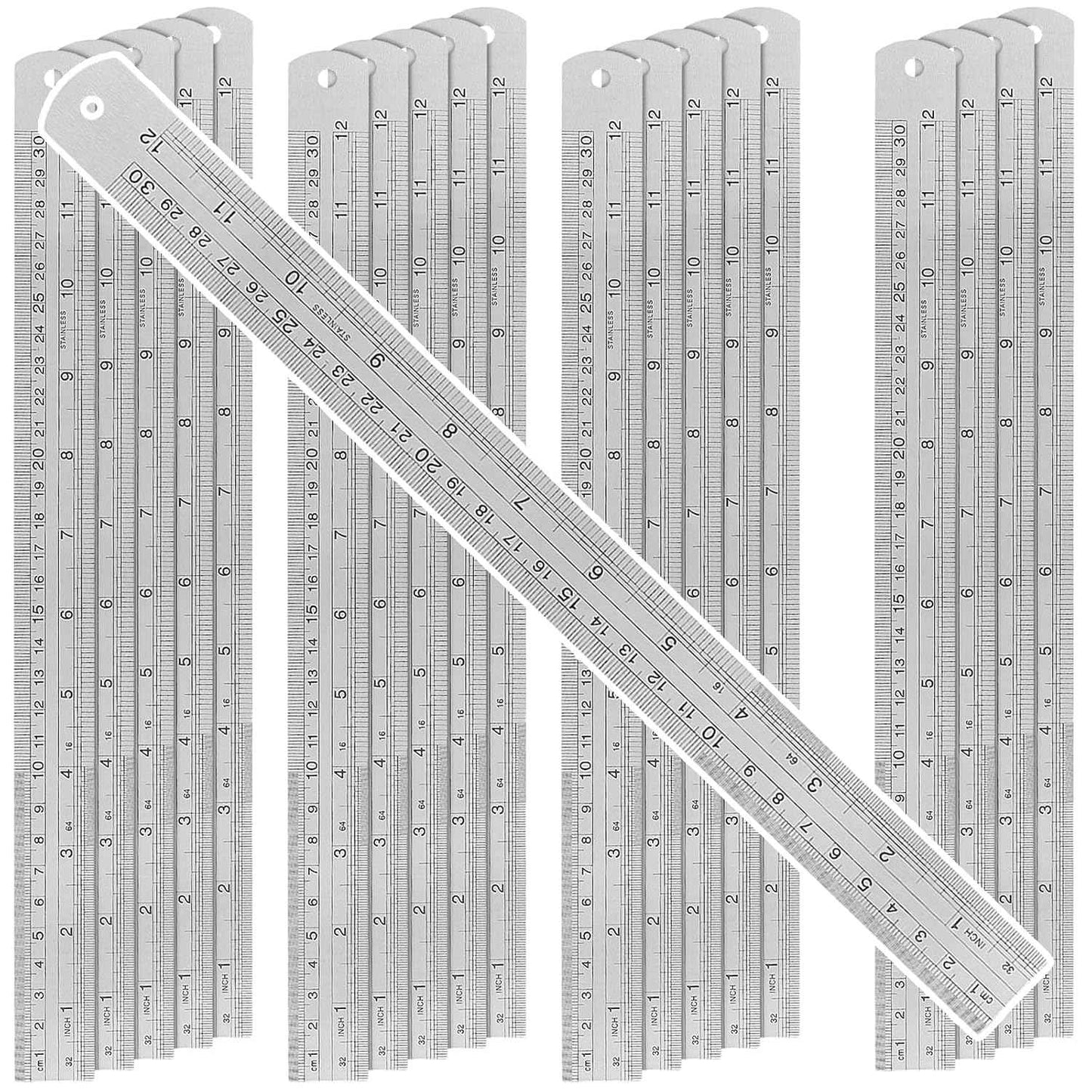 20 Pack 12 Inches Stainless Steel Ruler, Precision Metal Rulers, Straight Edge Ruler for Office, Woodworking, Engineering
