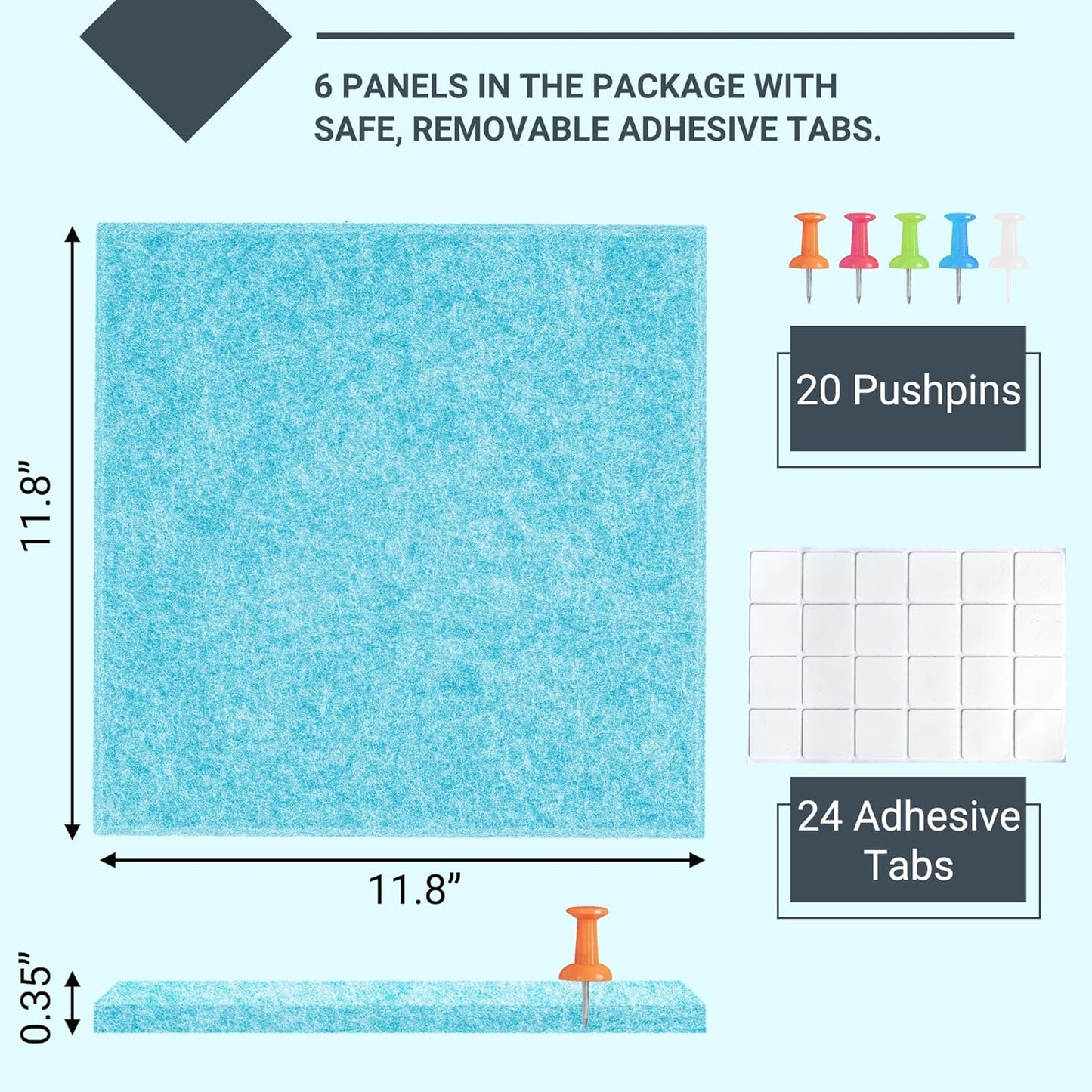 AKTOP Cork Board Bulletin Board 24"x36", 6 Pack Removable Felt Cork Board Tiles for Wall, Large Corkboard Notice Pin Board for Office, School & Home,24 Safe Adhesive Tabs, 20 Push Pins, Baby Blue - Lumora Desk