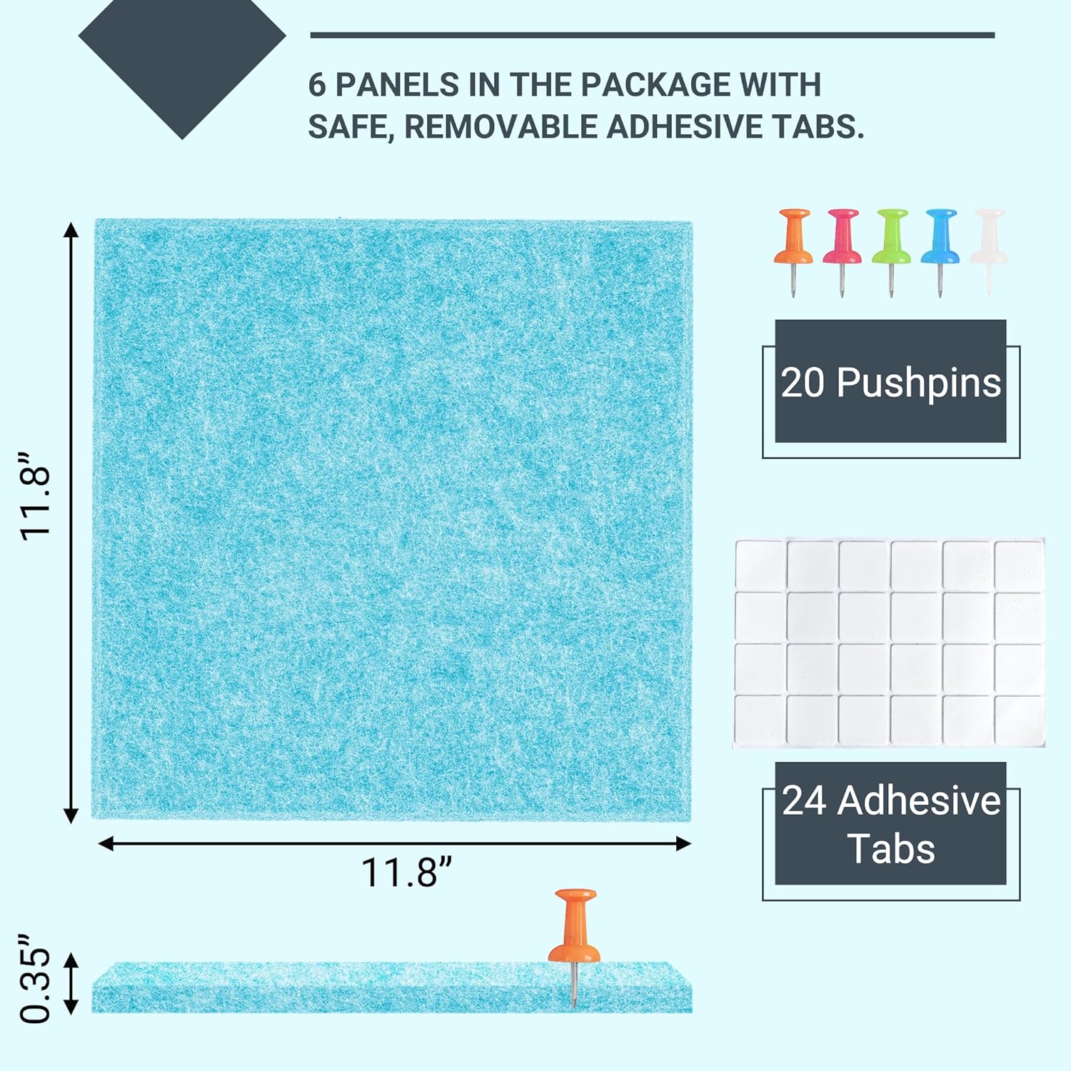 AKTOP Cork Board Bulletin Board 24"x36", 6 Pack Removable Felt Cork Board Tiles for Wall, Large Corkboard Notice Pin Board for Office, School & Home,24 Safe Adhesive Tabs, 20 Push Pins, Baby Blue - Lumora Desk