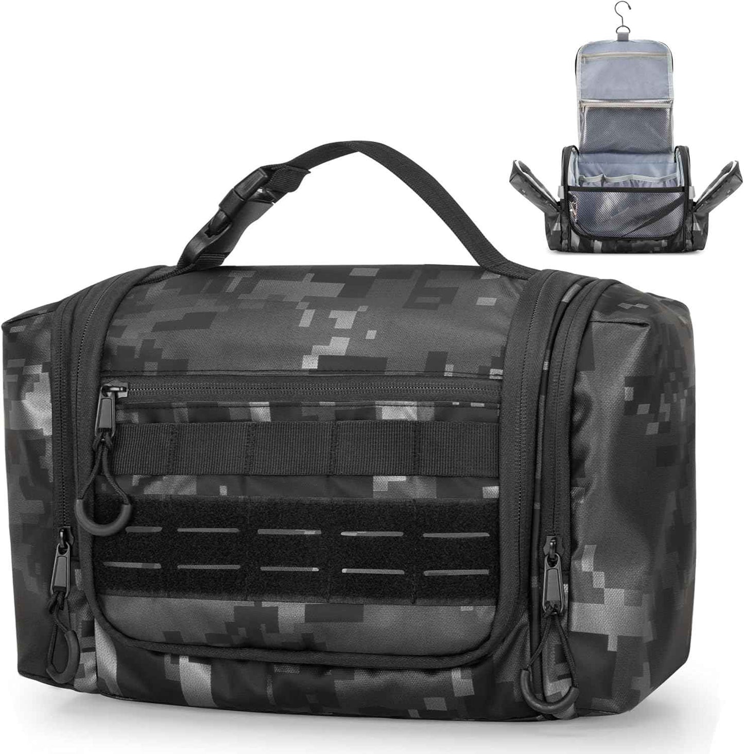 Hanging Toiletry Bag for Men, Tactical Dopp Kit Toiletry Travel Bag, Large Hygiene Organizer Shower Bag for Camping Outdoor, Black Digital