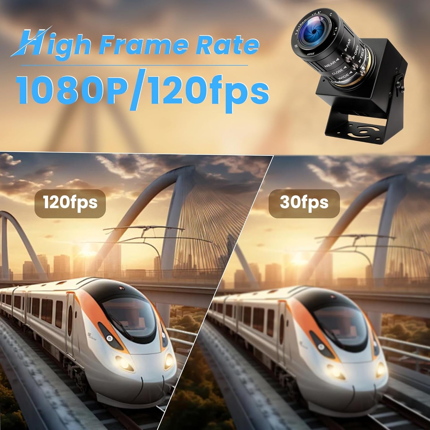 USB Camera 120fps High Speed Webcam Golf Swing 4K 12Megapixels USB Cam with 3X Manual Optical Zoom Lens Lightburn PC Computer Plug and Play for Linux Windows Mac OS