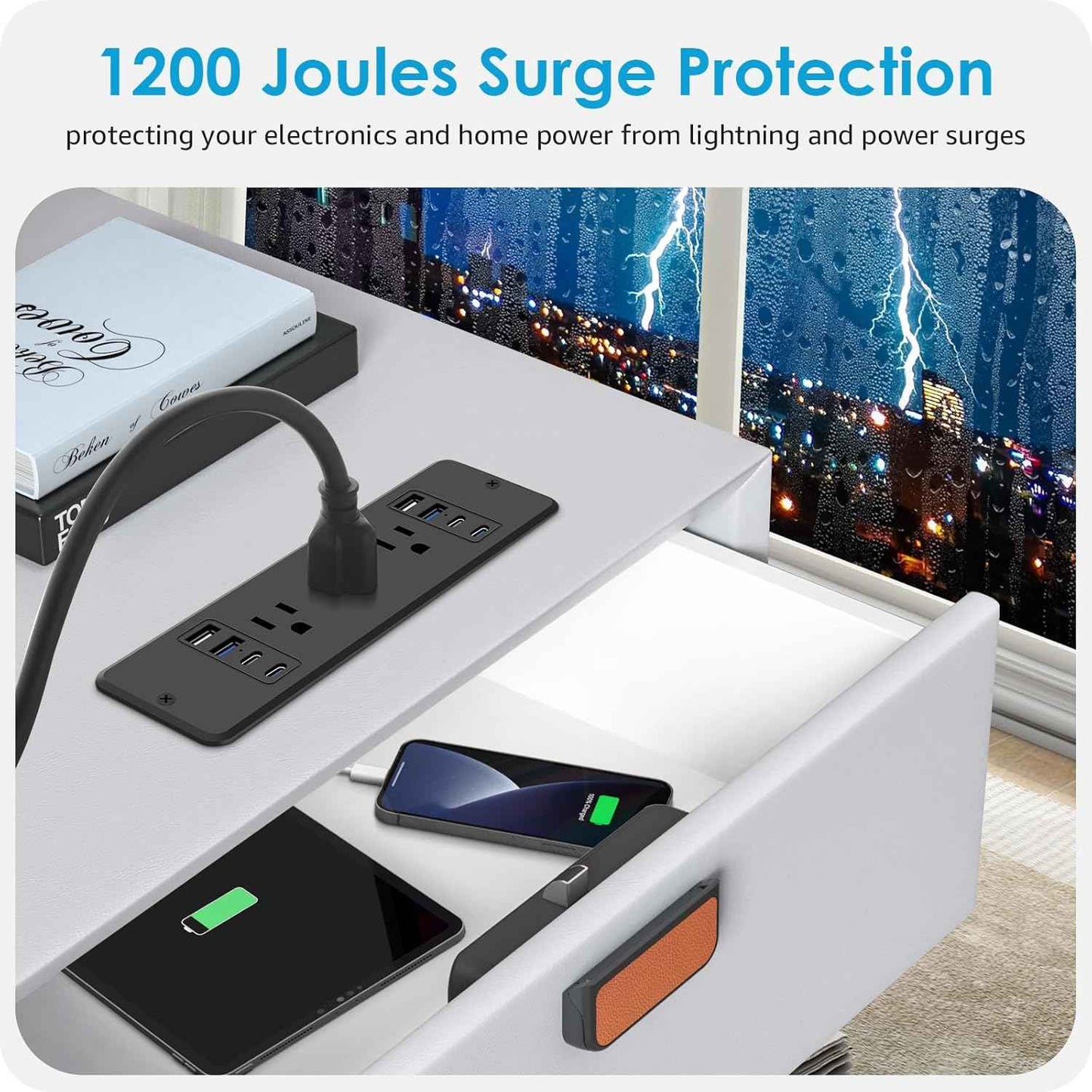 HHSOET 14 in 1 Fast Charging Recessed Power Strip, 20W Furniture Power Outlet, Flush Mount Surge Protection with 6 AC Plugs, 4 USB-A and 4 USB-C, 6ft Power Cord. (Black)