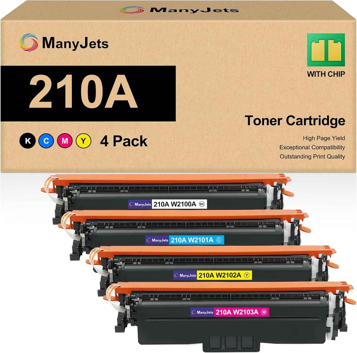 210A Toner Cartridges 4 Pack with Chip Compatible for HP 210A/210X W2100A/W2100X High Yield Replacement for Color LaserJet Pro MFP 4301fdw/4301fdn/4201dw/4201dn Series Printer (4-Pack, BCMY)