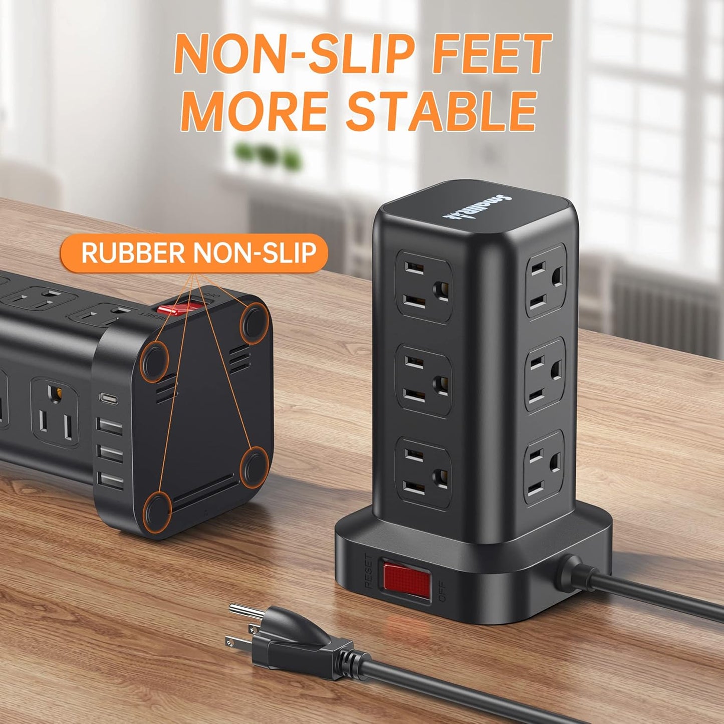 PD 20W USB C Surge Protector, Mini Power Strip Tower Travel 12 AC 4 USB Power Strip with USB Ports 6.5FT Overload Protection for Home Office
