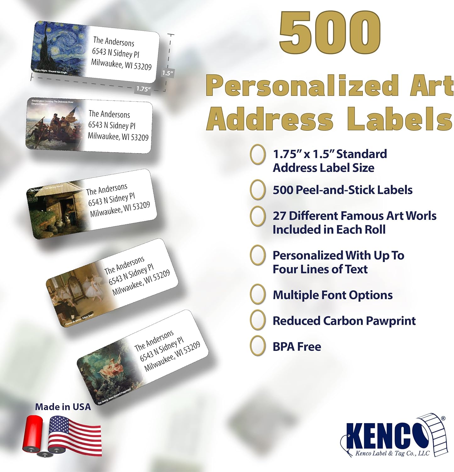 Customized Personalized Address Labels - Made in The USA by Kenco (Famous Art, 500 Labels) - Lumora Desk