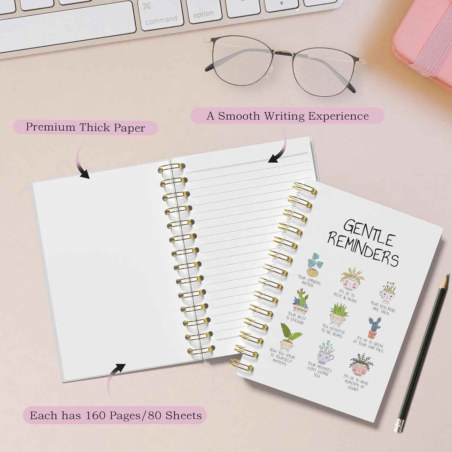 WFSM Daily Affirmations Notebook - Inspirational Journal, Mental Health Notebook, Positive Gifts Hardcover Spiral Notebook, Inspiring Quotes Journal for Women, 5.5x8.3 Inches