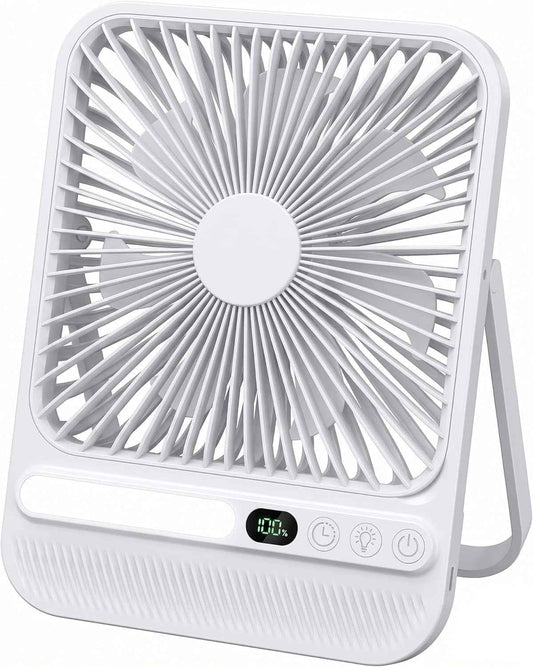7-Inch Portable Travel Fan, Cruise Ship Approved, 28H 8000mAh Ultra-Thin Quiet Rechargeable Battery Operated Desk Fan with Timer & LED Display for Bedroom, Office, Camping