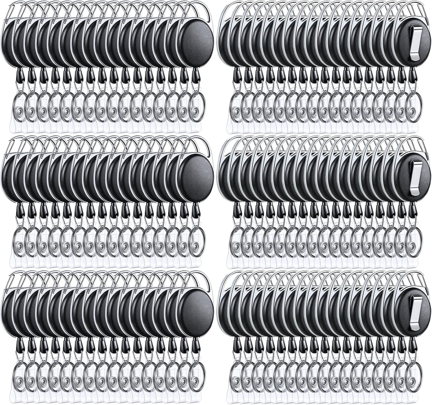 Laumoi 150 Packs Retractable ID Badge Holder Name ID Badge Reel Clips Keychain with Belt Clip and Key Ring for Office Worker Doctor Nurse Employee (Black)