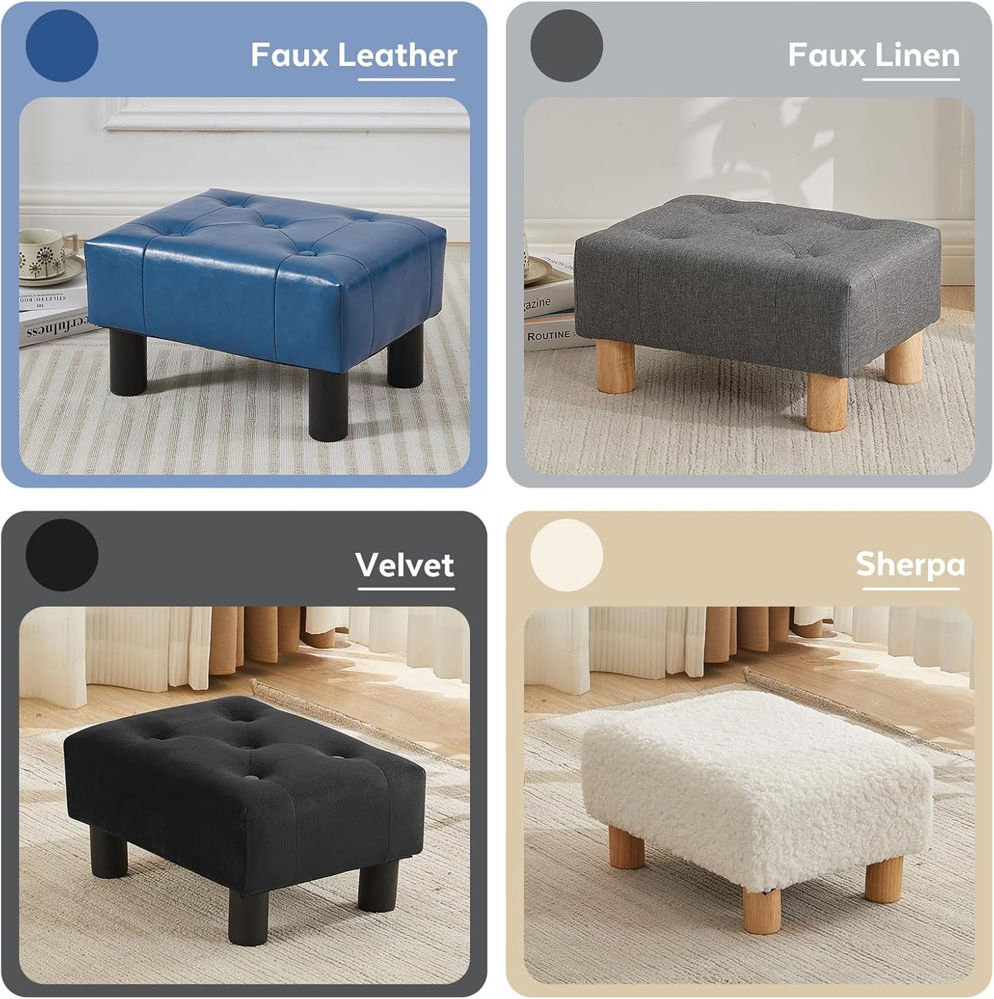 Small Foot Stool Ottoman, Velvet Footstool Ottoman Foot Rest for Couch, Rectangle Footstools and Ottomans Small for Living Room, Entryway and Bedroom (Blue)