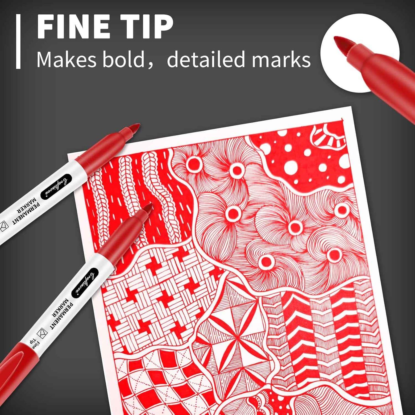 Red Permanent Marker Bulk, Fine Point Markers work on Plastic Metal Wood etc., Waterproof, Quick Drying, Fade Resistant, No smear, Perfect for Classroom, Home, Office, 30 Count