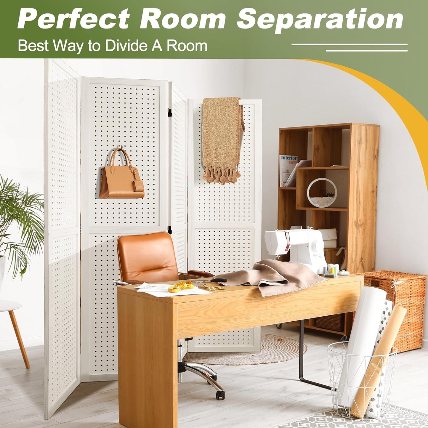 NicBex 4 Panel Pegboard Display,5.6FT Wood PegBoard Room Dividers,Folding Privacy Screens Portable Freestanding Display Board for Craft/Art Shows,Room Separation,White - Lumora Desk