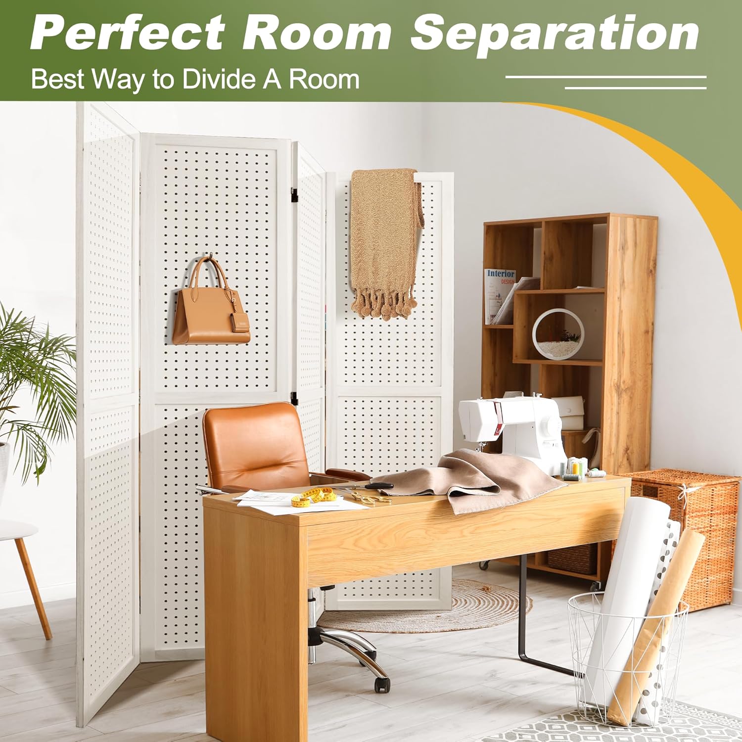 NicBex 4 Panel Pegboard Display,5.6FT Wood PegBoard Room Dividers,Folding Privacy Screens Portable Freestanding Display Board for Craft/Art Shows,Room Separation,White - Lumora Desk